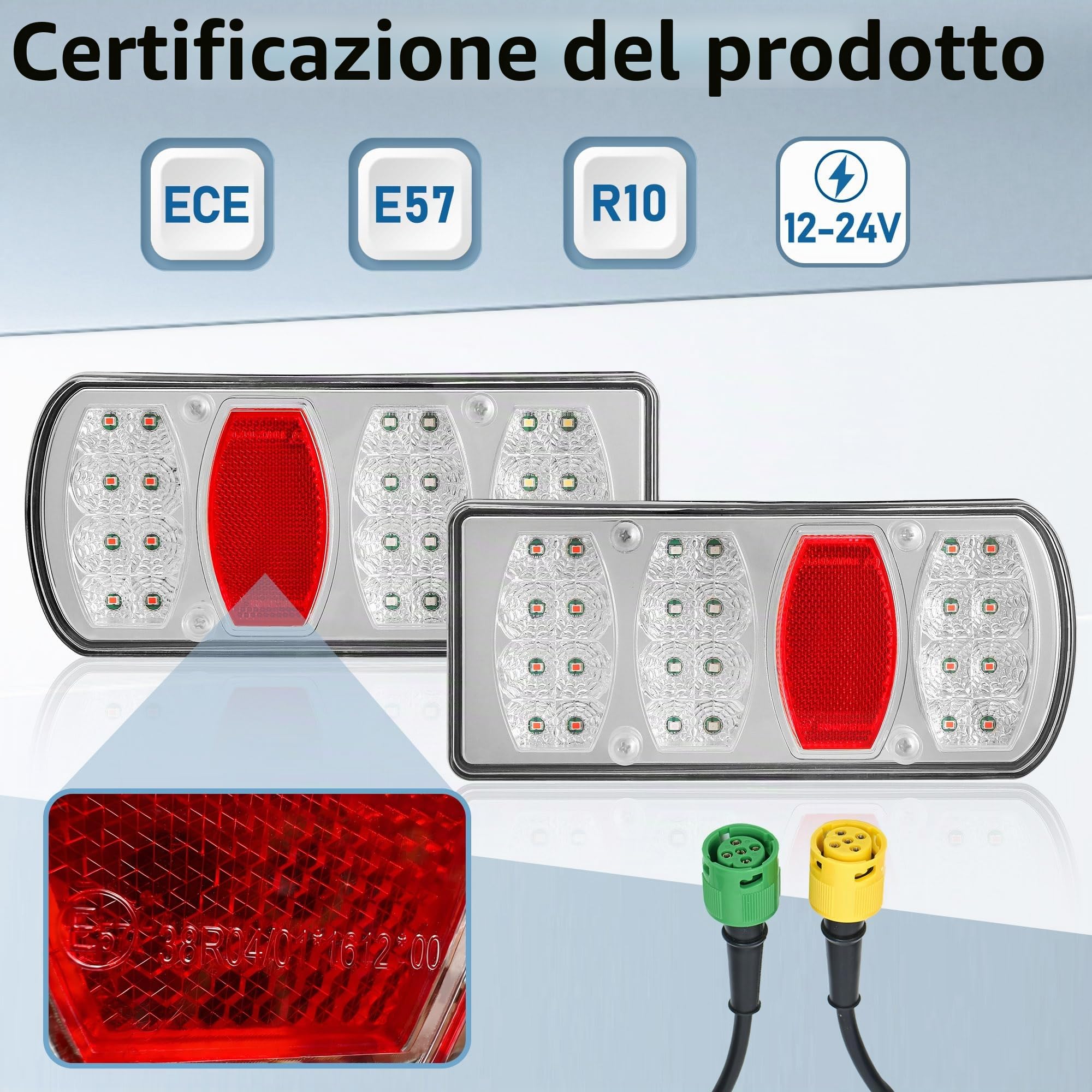 Fanali Posteriori Rimorchio Led 12V 24V 7 Funzioni Luci per Rimorchio Agricolo Auto Campe Camion Trattore con Baionetta 5 Pin Omologati E57 IP65 Impermeabile