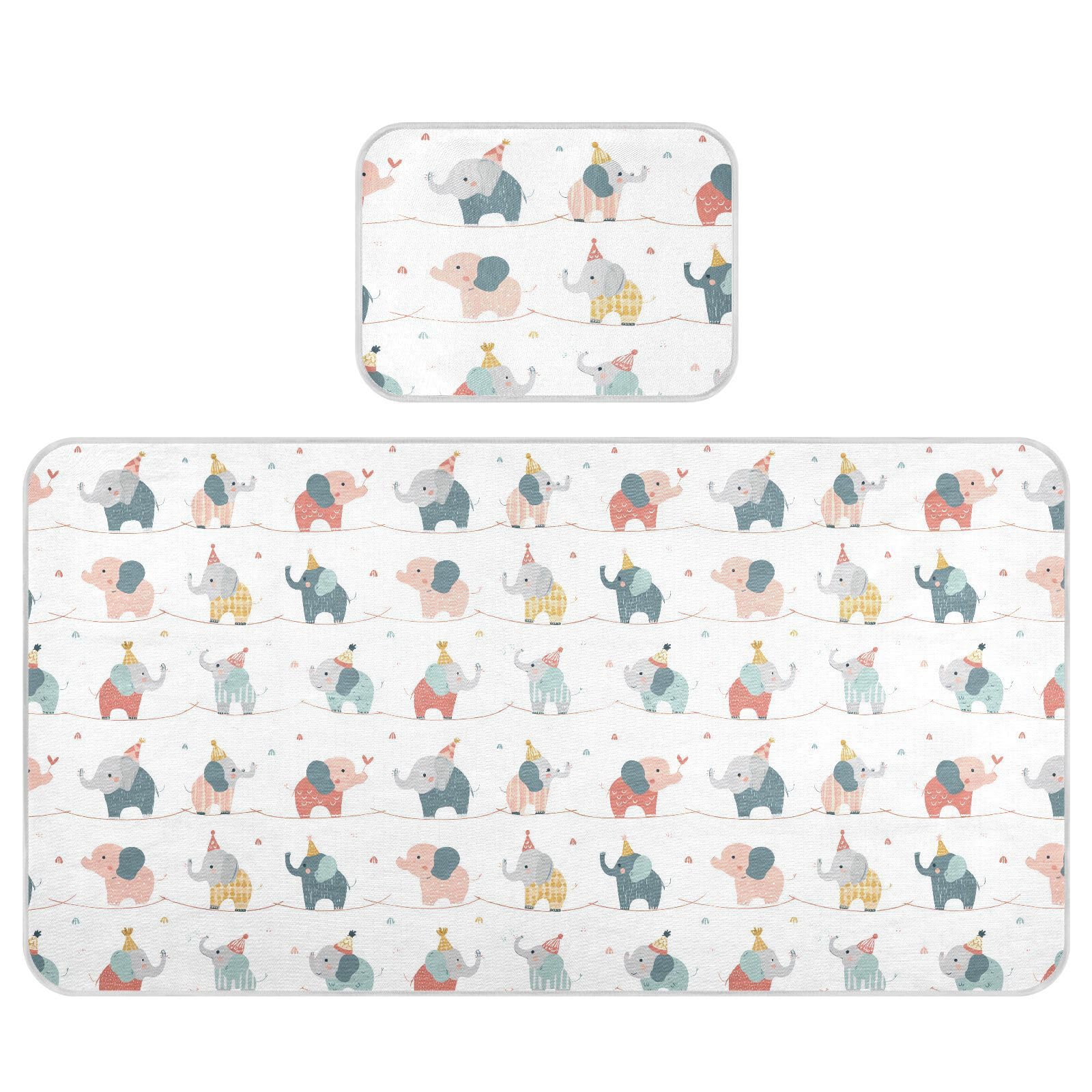 Bolaz Summer Sleeping Bed Pad, Cute Elephant Cooling Mattress Set Breathable Bed Mat Ice Silk Mat + Pillow Cover for Toddler Boys Girls