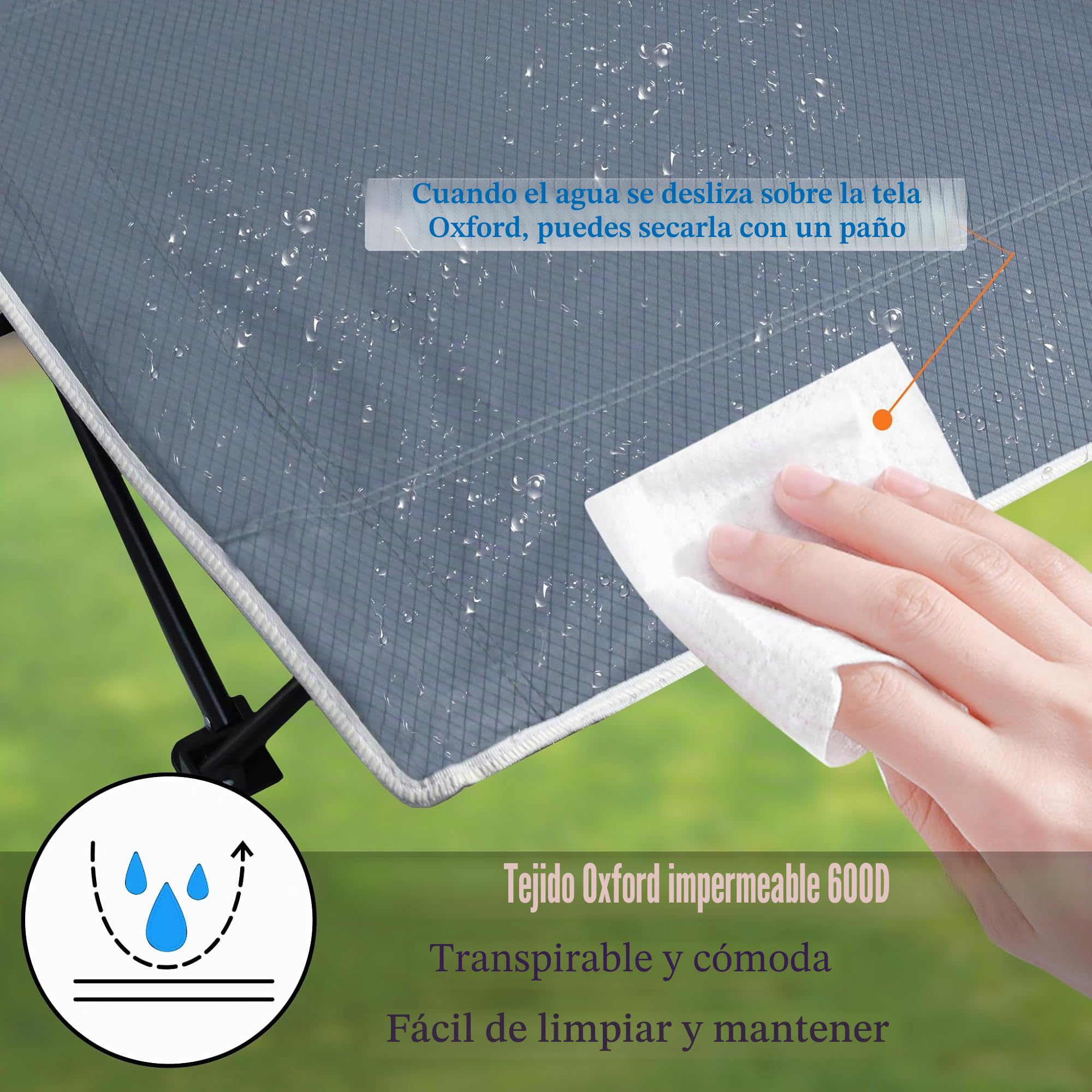 ACXIN Cama de campo, cama de camping estable, plegable, de hasta 250 kg con bolsa de transporte y bolsa lateral, ideal para viajes al aire libre, interior, camping, camas de invitados, playa y jardín