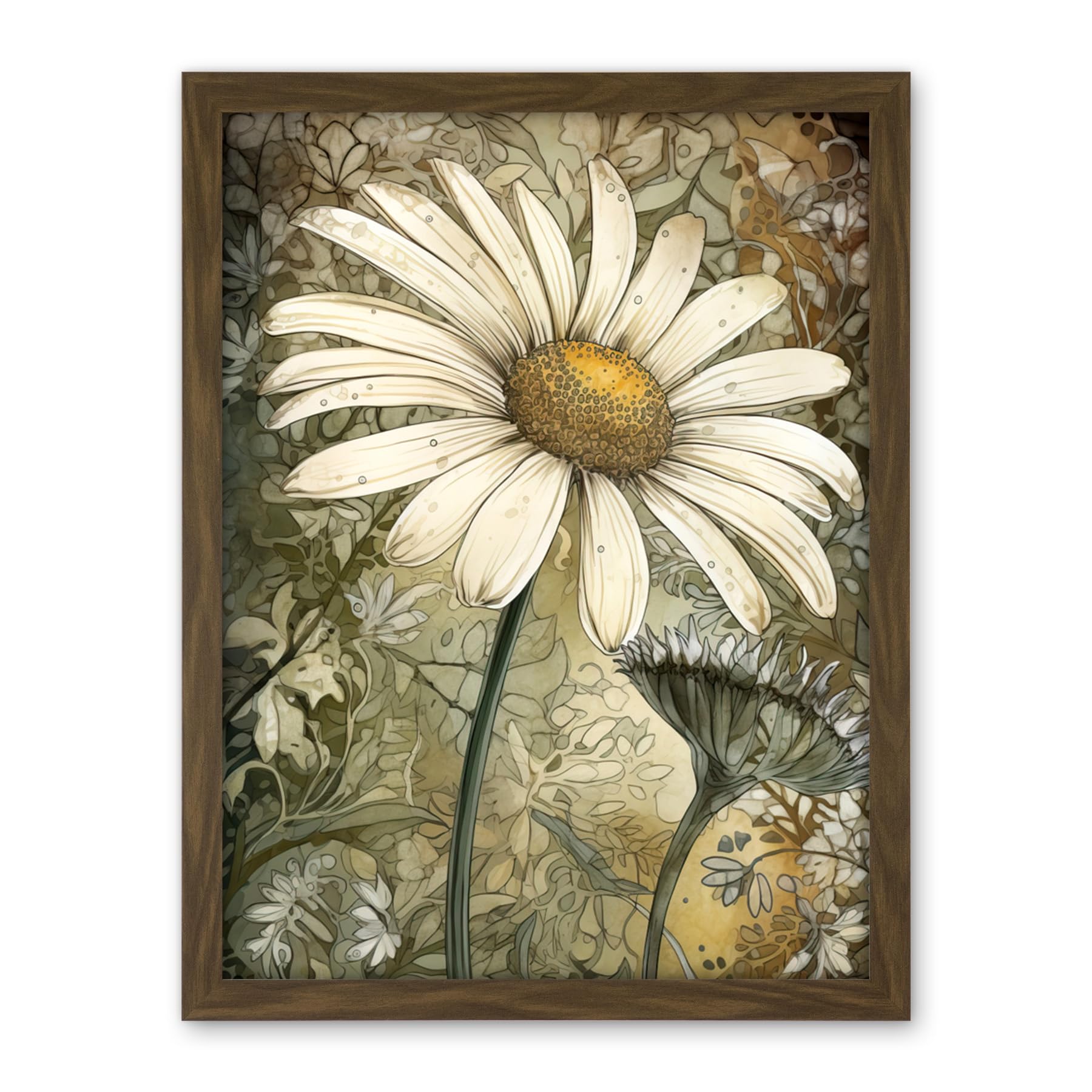 Artery8 Pastel Watercolour Daisy Flower Bloom Illustration Artwork Framed Wall Art Print 18X24 Inch
