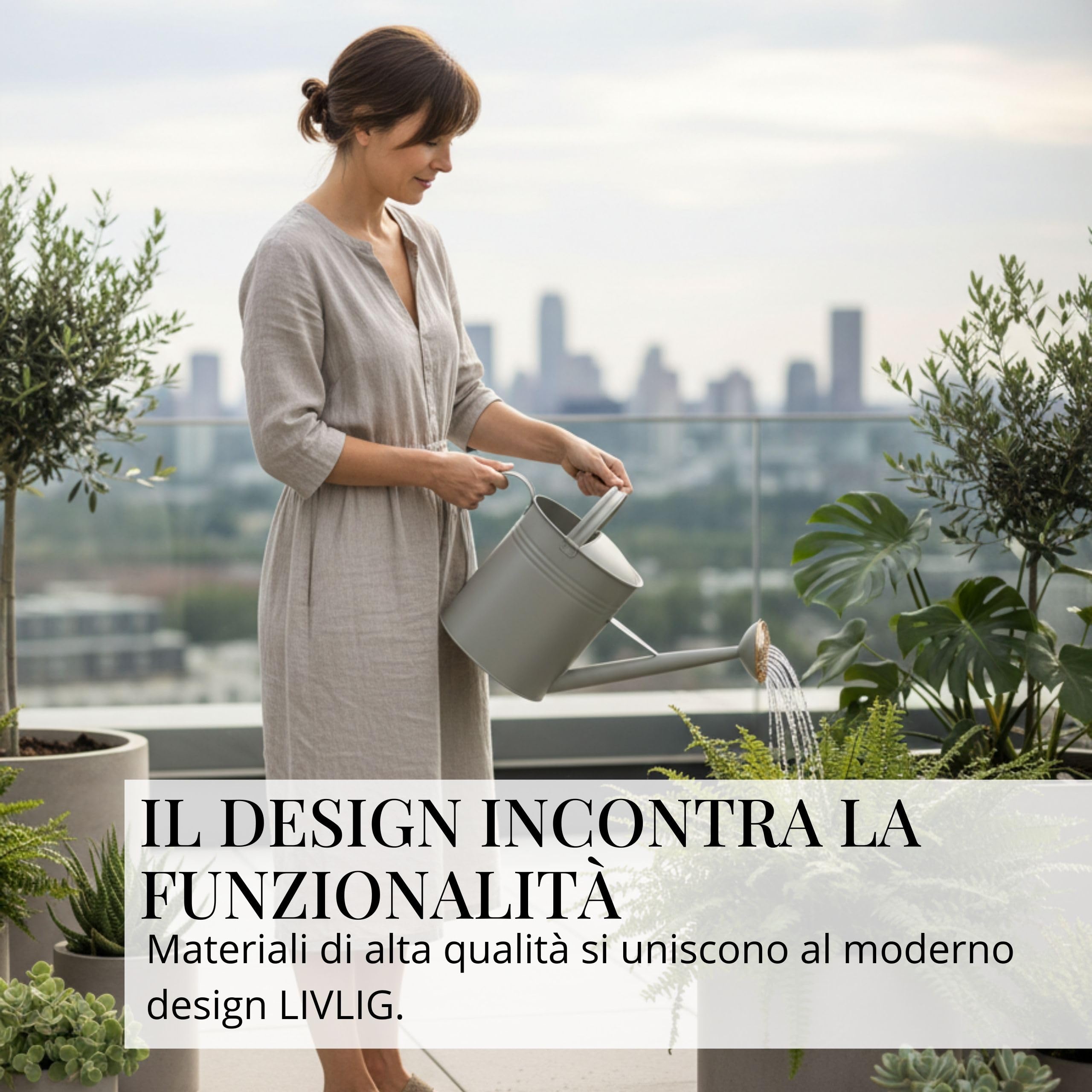 LIVLIG Annaffiatoio 10 Litri 2 Manici – Giardino con Doppio Manico e Pomello Removibile in Ottone, Design Vintage, Verde
