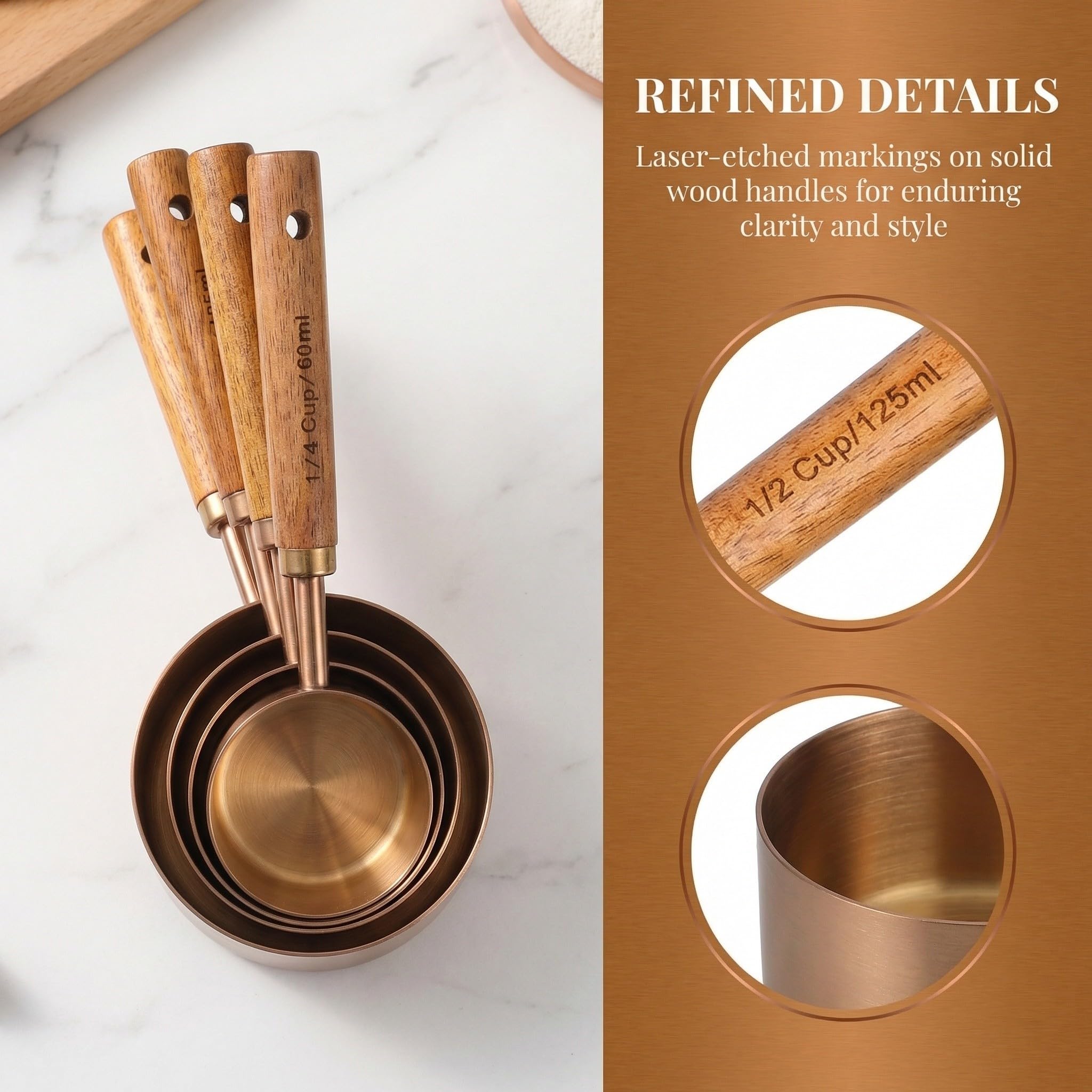 Toyvian Ensemble de 8 cuillères à mesurer en acier inoxydable, manches en bois, pour la cuisine et la préparation des repas, fonction empilable, marquages visibles, compatibles
