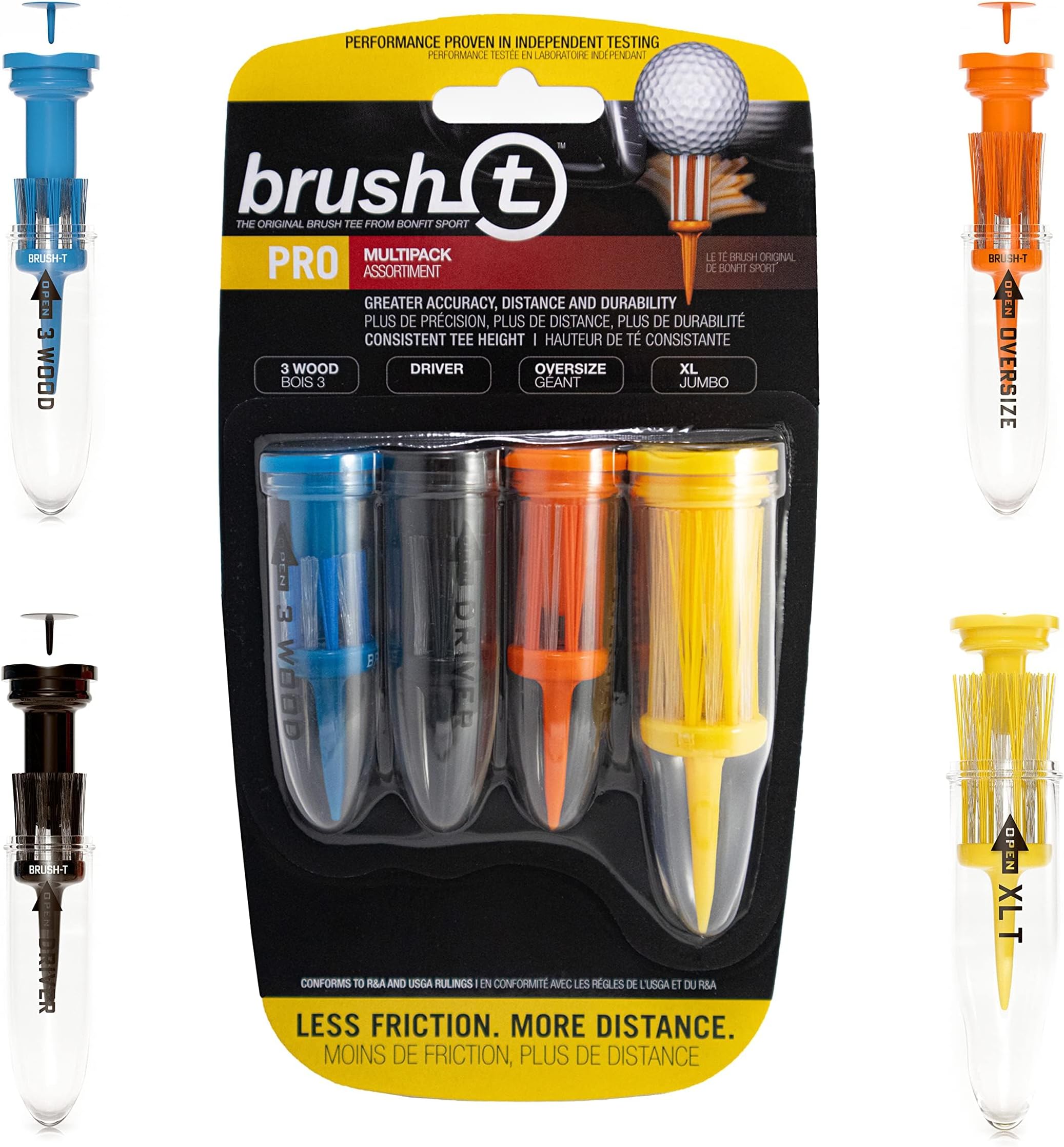 - BRUSH T Premium Plastic Golf Tees, Unbreakable Innovative Design, Consistent Height, Perfect Golf Gift for Men and Women. Multiple sizes 2", 2.2", 2.4", 3 1/8" - 4 Pack (3 Wood, Driver, Oversize, XLT)
