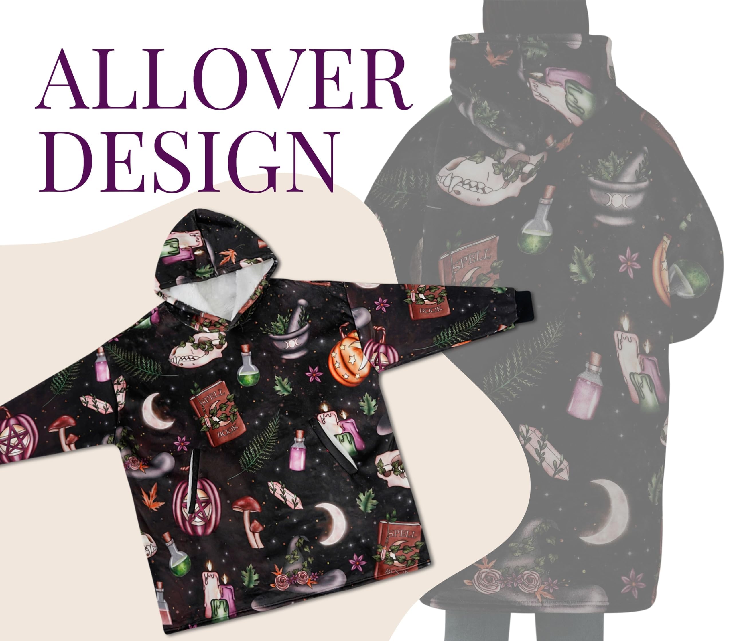 Witchy Gifts for Women on Halloween, Wearable Blanket Hoodies for Adults, Oversized Flannel Hooded Blankets, Gifts for Birthday, Christmas, and so on, One Size Fits All
