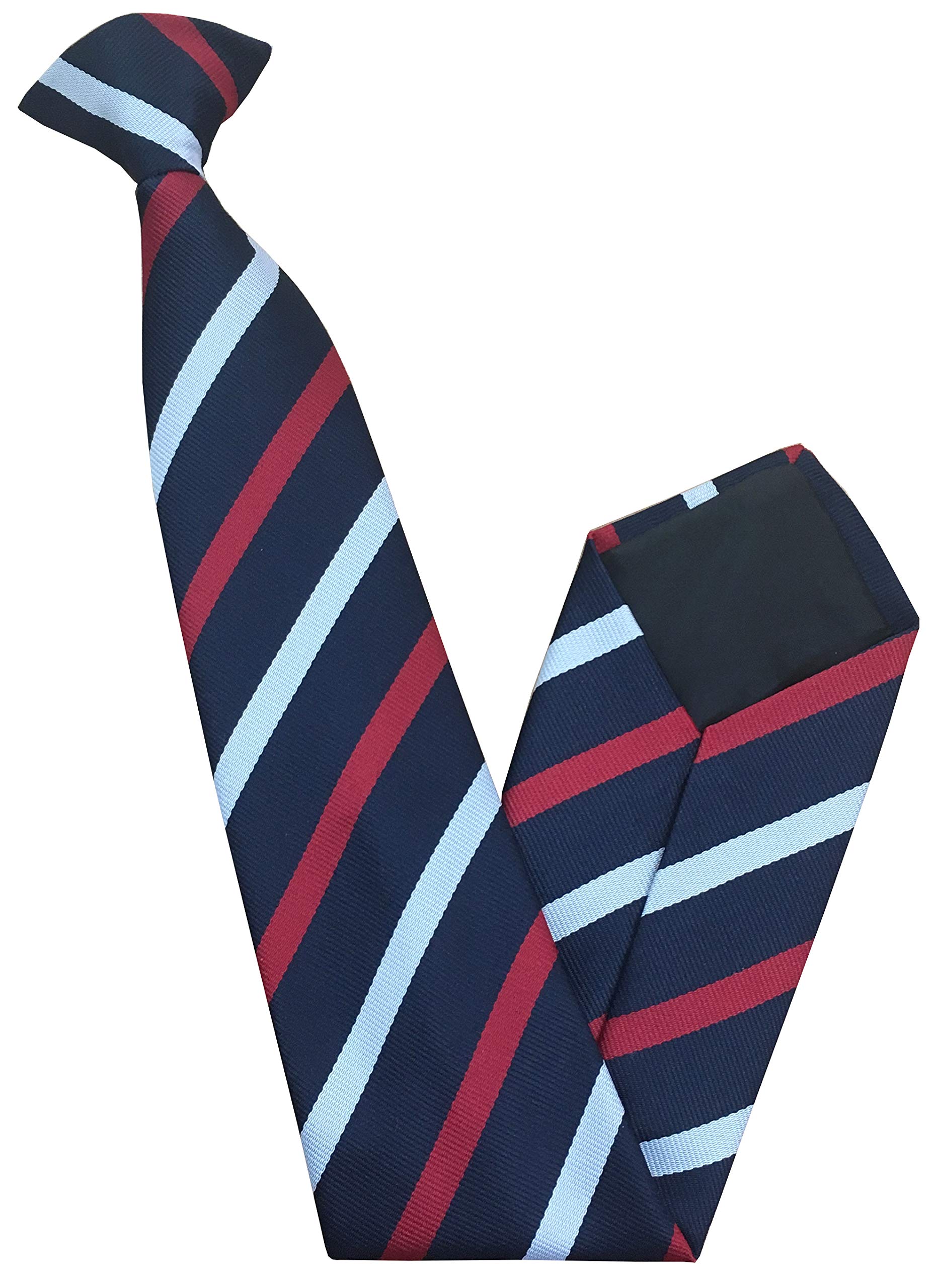 Men's Striped Clip On Tie (Black with White & Red Stripes)