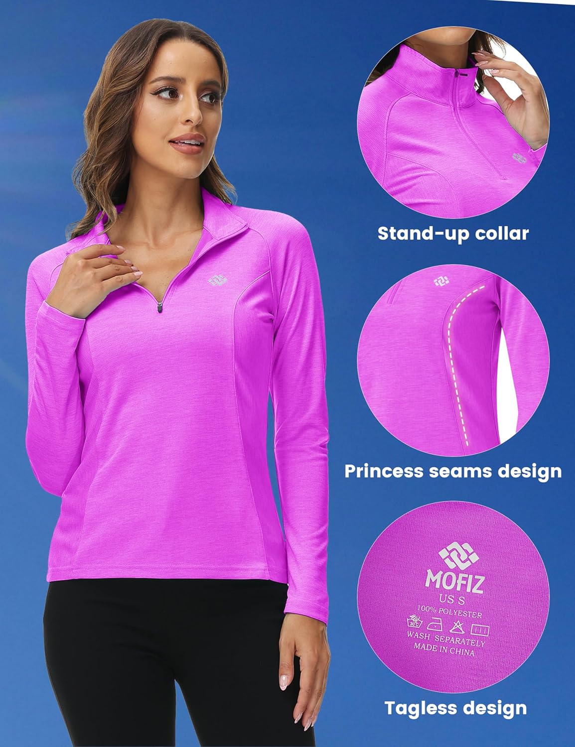 MoFiz Women's Golf Polo Shirts Long Sleeve 1/4 Zip UPF 50+ UV Sun Protection Quick Dry Workout Hiking Athletic Tops - Image 4