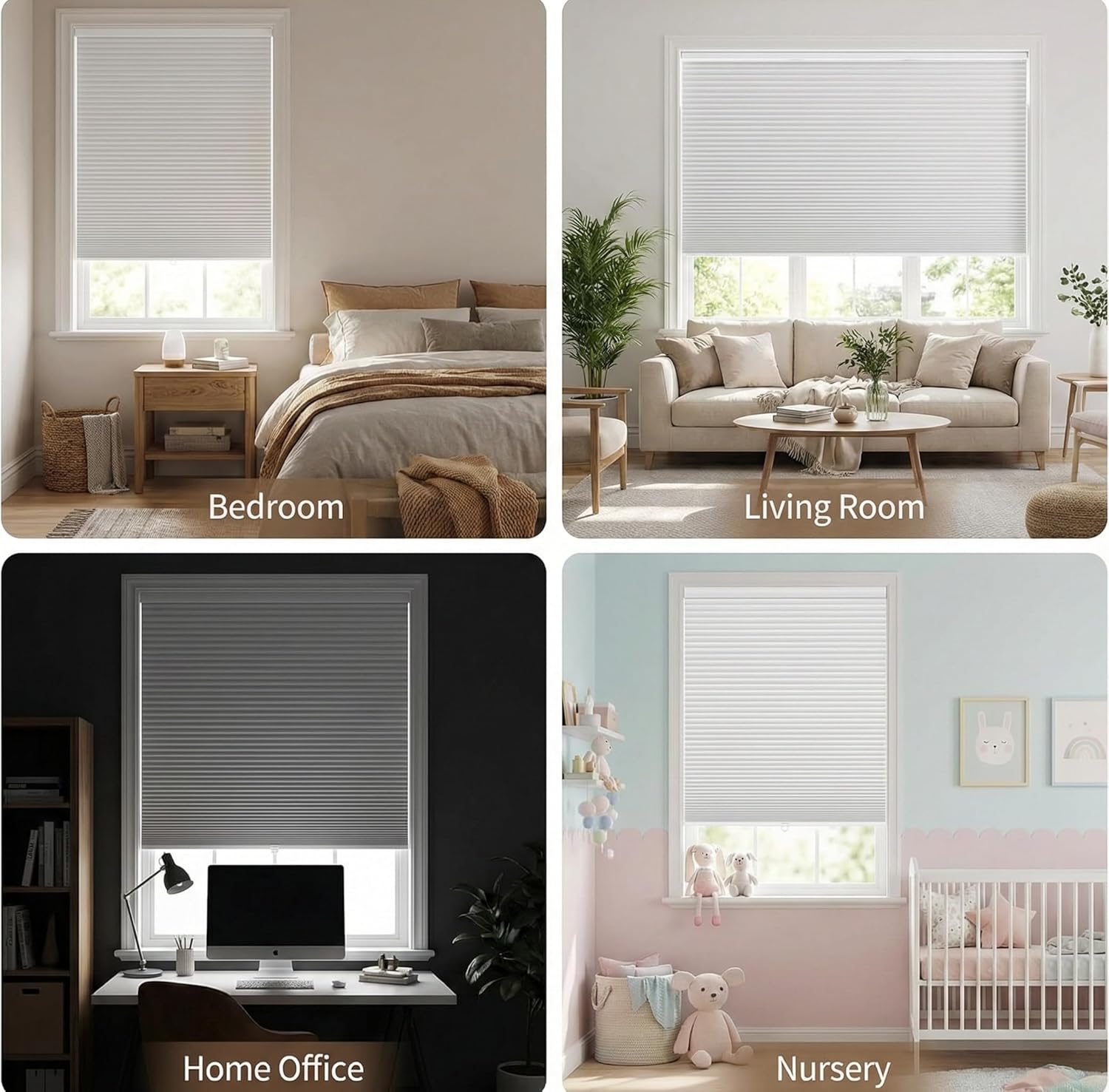 I Inch Cell Shades Cordless Cellular Shades for Windows Blackout Window Shade Honeycomb Blinds for Bedroom, RV, Living Room. White, 94" W x 70" H