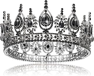 Black Crown for Women, Gothic Crown Halloween Tiaras and Crowns for Women, Black Crystal Tiara Headband Wedding Tiara for Bride, Queen Crown Gothic Halloween Costumes for Birthday Cosplay