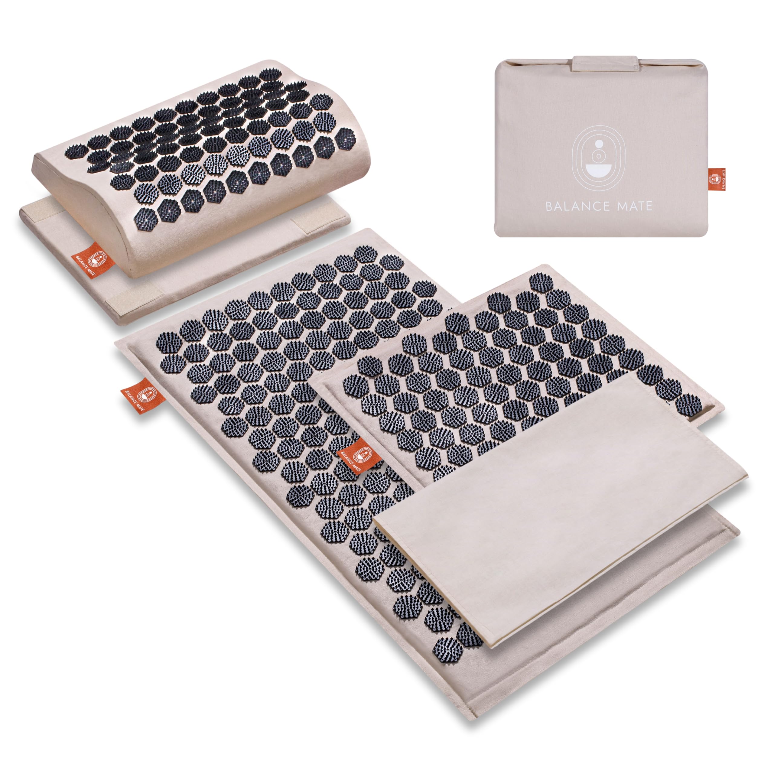 Acupressure Mat and Pillow Set for Back and Neck Pain Relief – Premium Mat for Chronic Back and Neck Pain - Stress Relief Mat Supports Muscle Relaxation, Sleep, and Full-Body Wellness (Soft Cream)