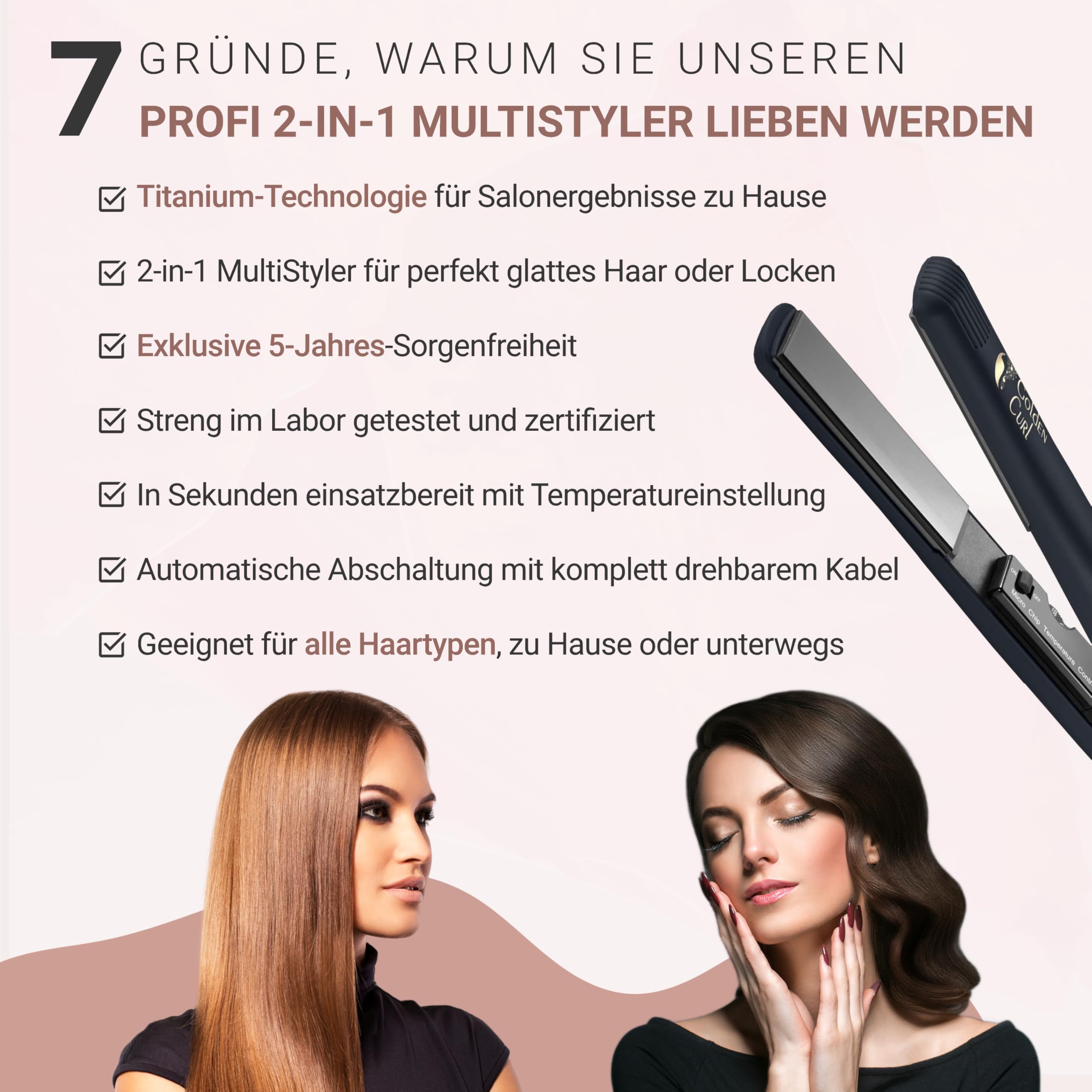 Glätteisen Locken und Glätten, Haarglätter für atemberaubende Ergebnisse | 5 Jahre Sorgenfreiheit, Hair Straightener und Lockenstab 2 in 1 für umwerfende Locken und geschmeidiges Haar (Germany)