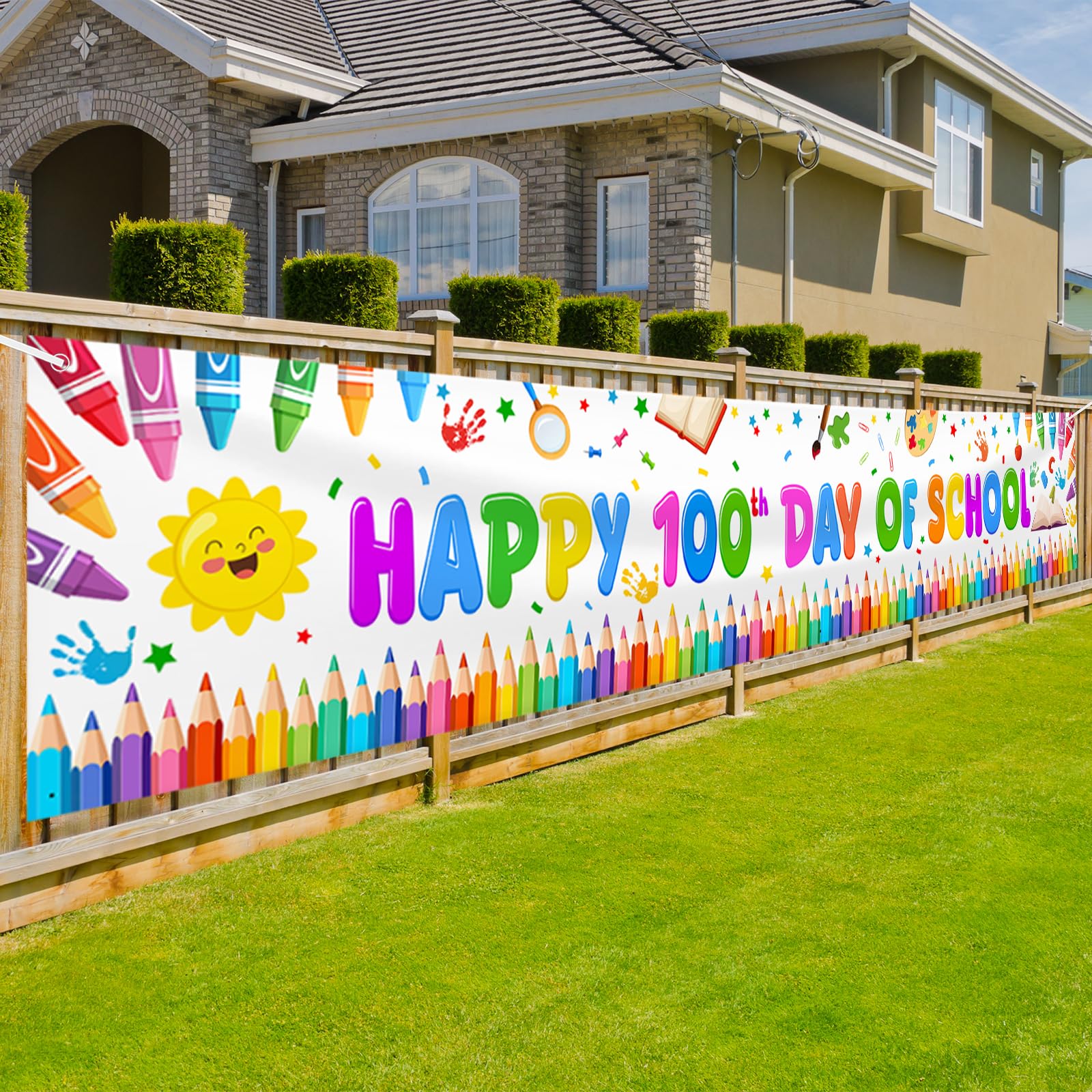AIBIIN Bannière de cour « Happy 100th Day of School » - Bannière d'extérieur « Happy 100 Days » - Pour la maternelle et l'école primaire - Fournitures de fête pour 100e jour