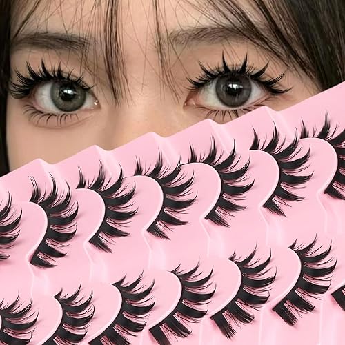 Veleasha Lashes Manga Eyelashes Spiky Eye Lashes Anime Lash 8D Doll Lash Natural Look Soft Wispy Fake Eyelashes 7 Pairs with Cotton Band (Cutes) - 7P-cutes