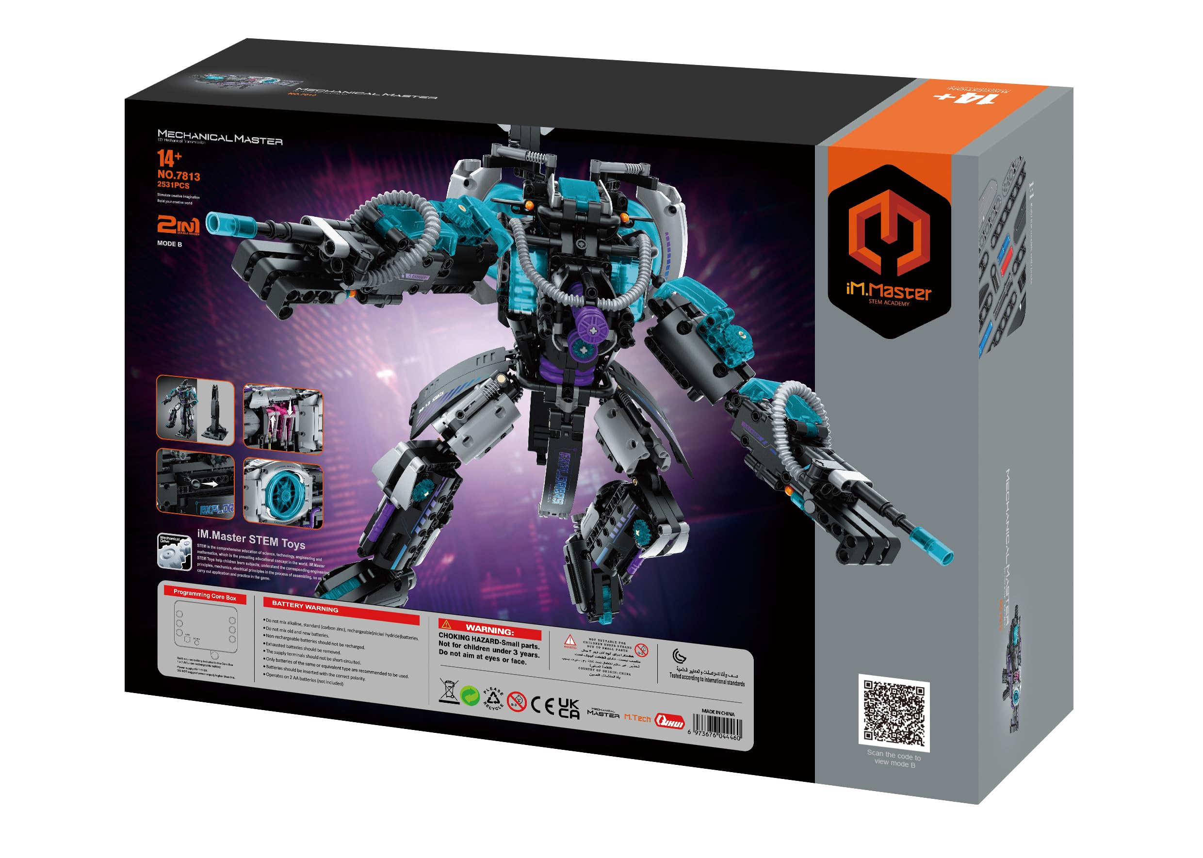 iM.Master - Pistola de Juguete Futurista Sci-Fi 2 en 1 - Rifle con Efectos de Luz y Robot Transformable - Disparo y Recarga Eléctrica - 2531 Piezas - Juegos Educativos Stem - Maqueta para Construir