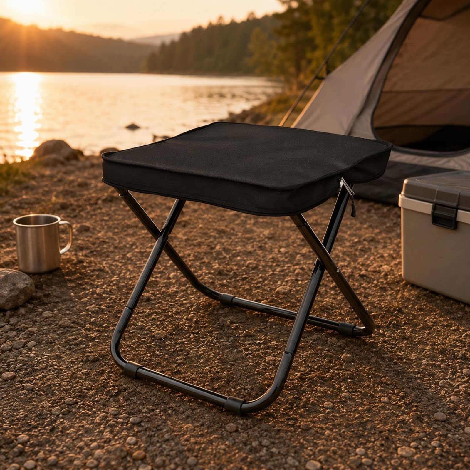rockible Siège Portable Pliant Tabouret Aluminium Pliable Robuste Tube Rembourré Matériau Oxford Poids Léger Adapté Camping, Noir, Tabouret Pliant sans Embouts De Pieds