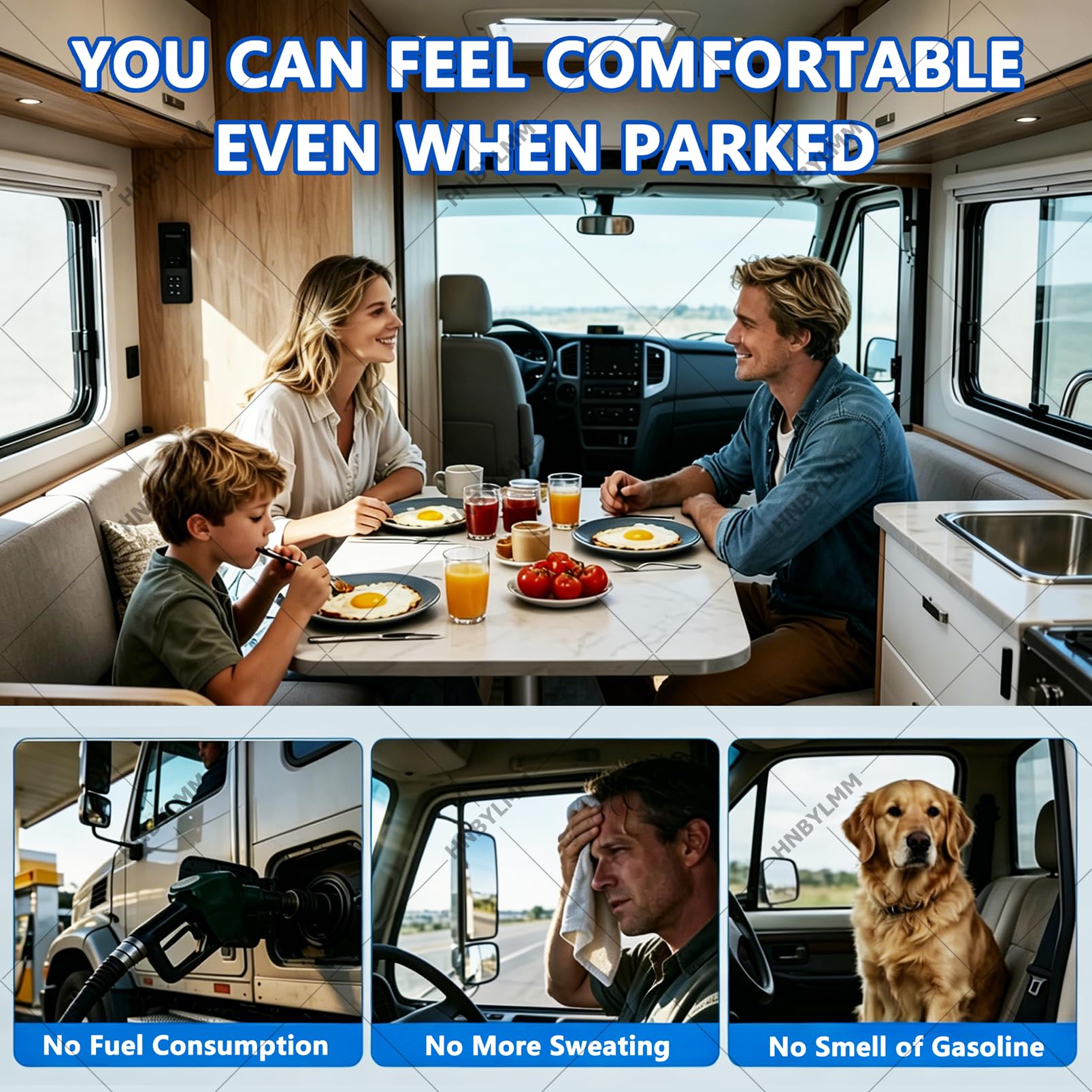 Condizionatore d'Aria DC 12V per Camper, Riscaldamento e Raffreddamento, Basso Consumo Energetico, Ultra-Silenzioso, Climatizzatore da Tetto 9000 BTU con Telecomando per Camper, Van e Camion