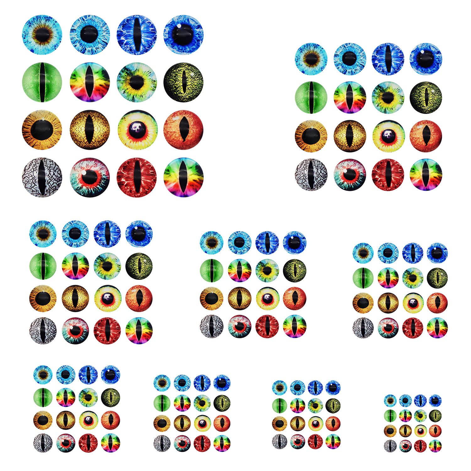 JJGQAZ 180 Pieces Glass Dragon Eye Half Round Glass Dome Cabochon Eyes for Clay Dolls Making Sculptures Props Craft DIY Jewelry Making 6 mm, 8 mm, 10 mm, 12 mm, 15 mm, 18 mm, 20 mm, 25mm, 30 mm