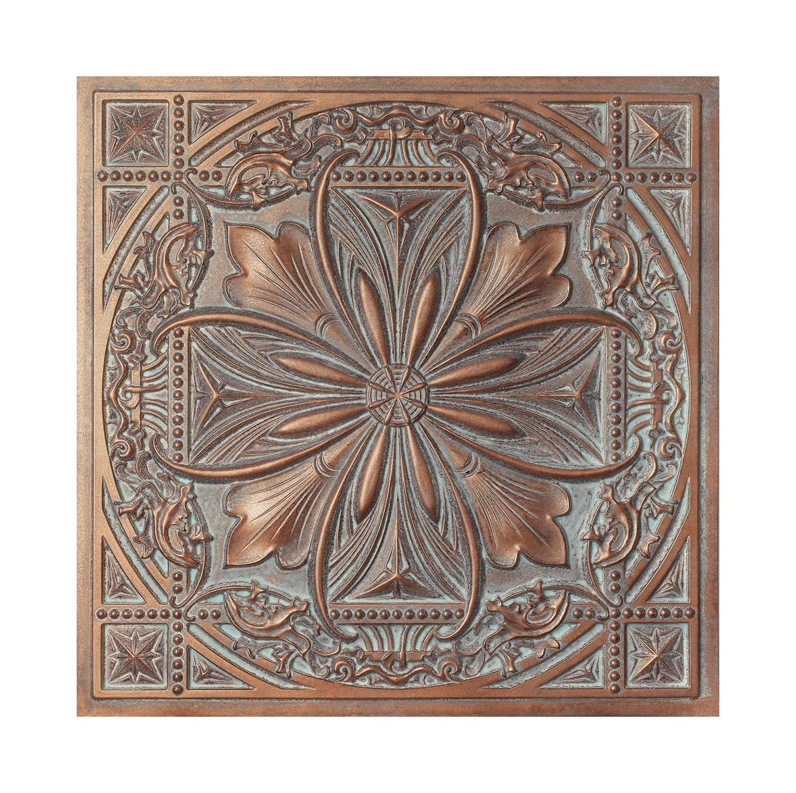 Paintsdecor Weather Copper Pressed Tin Ceiling Tiles, Easy To Install Pvc Panels, (10-Pack,40 Sq.ft) Wall Decor For Bar Cafe Club Pl10 10Piece (Weather Copper)