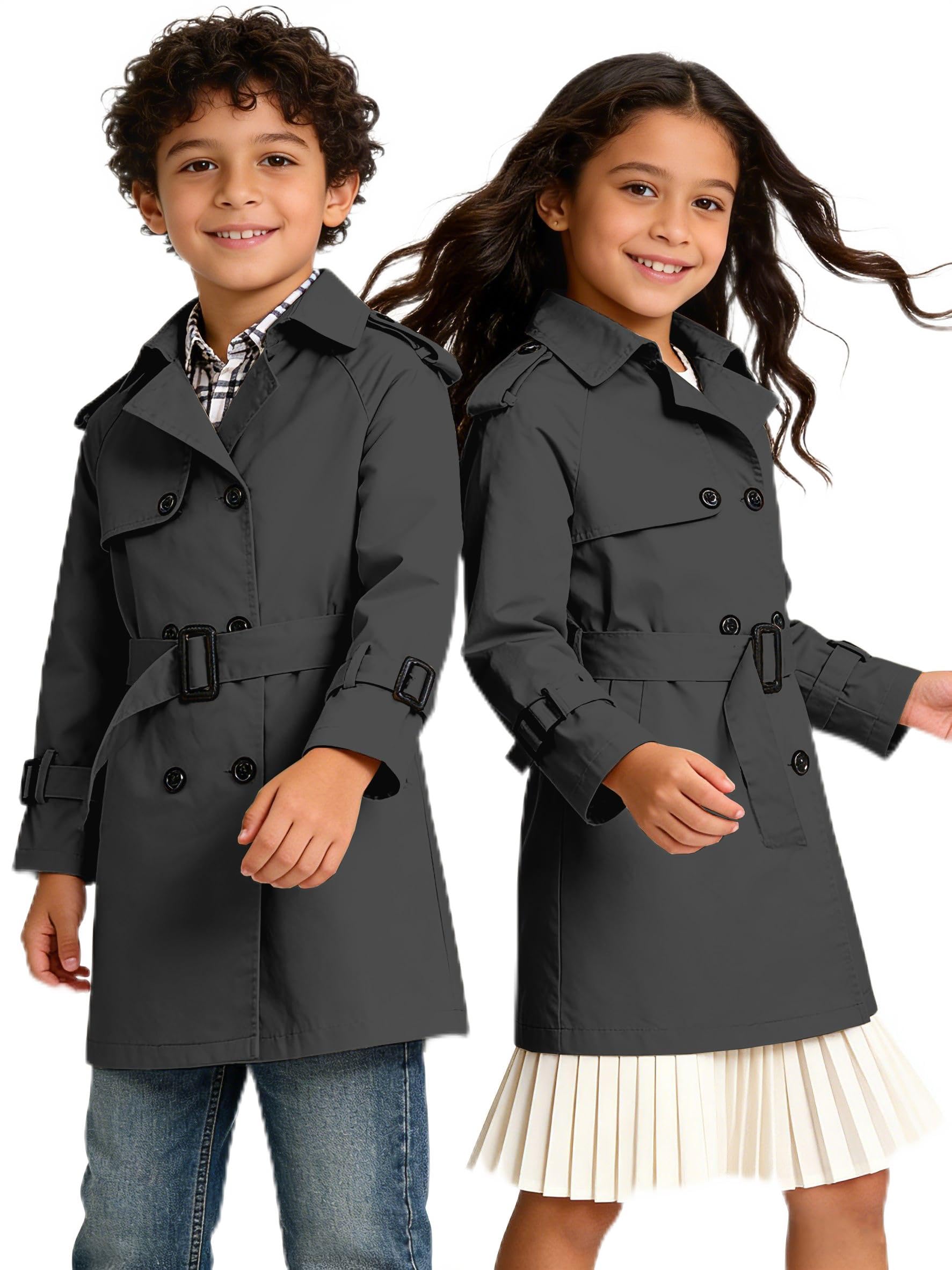 Cromoncent Kids Waterproof Double Breasted Lapel Trench Coat