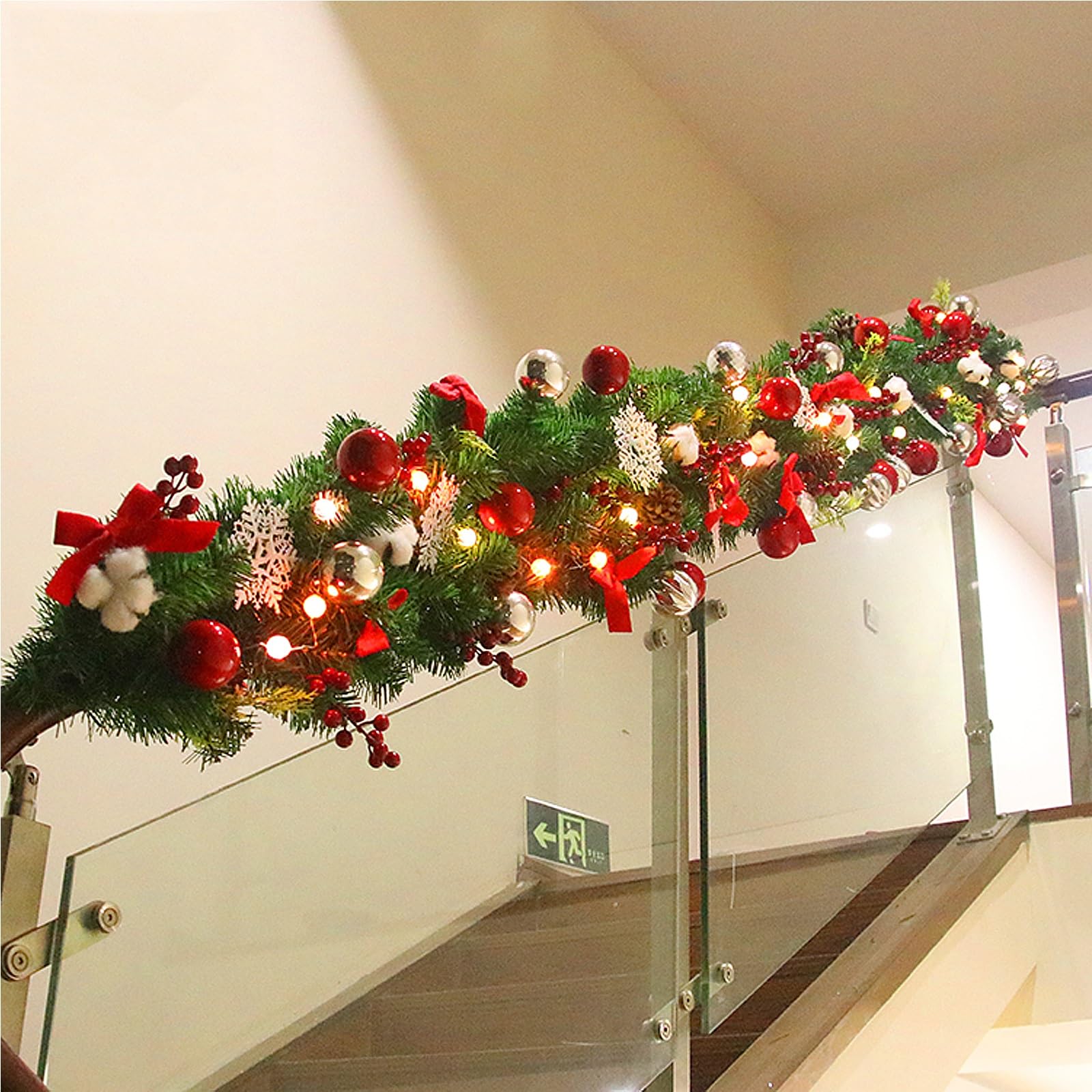 OPFdfhDFH Christmas wreaths, 8. Ft Christmas Garland - Dense Norfolk Realistic Touch Garland- Artificial Rattan for Holiday Mantle Fireplace Table Stairs Home Decor(Red)