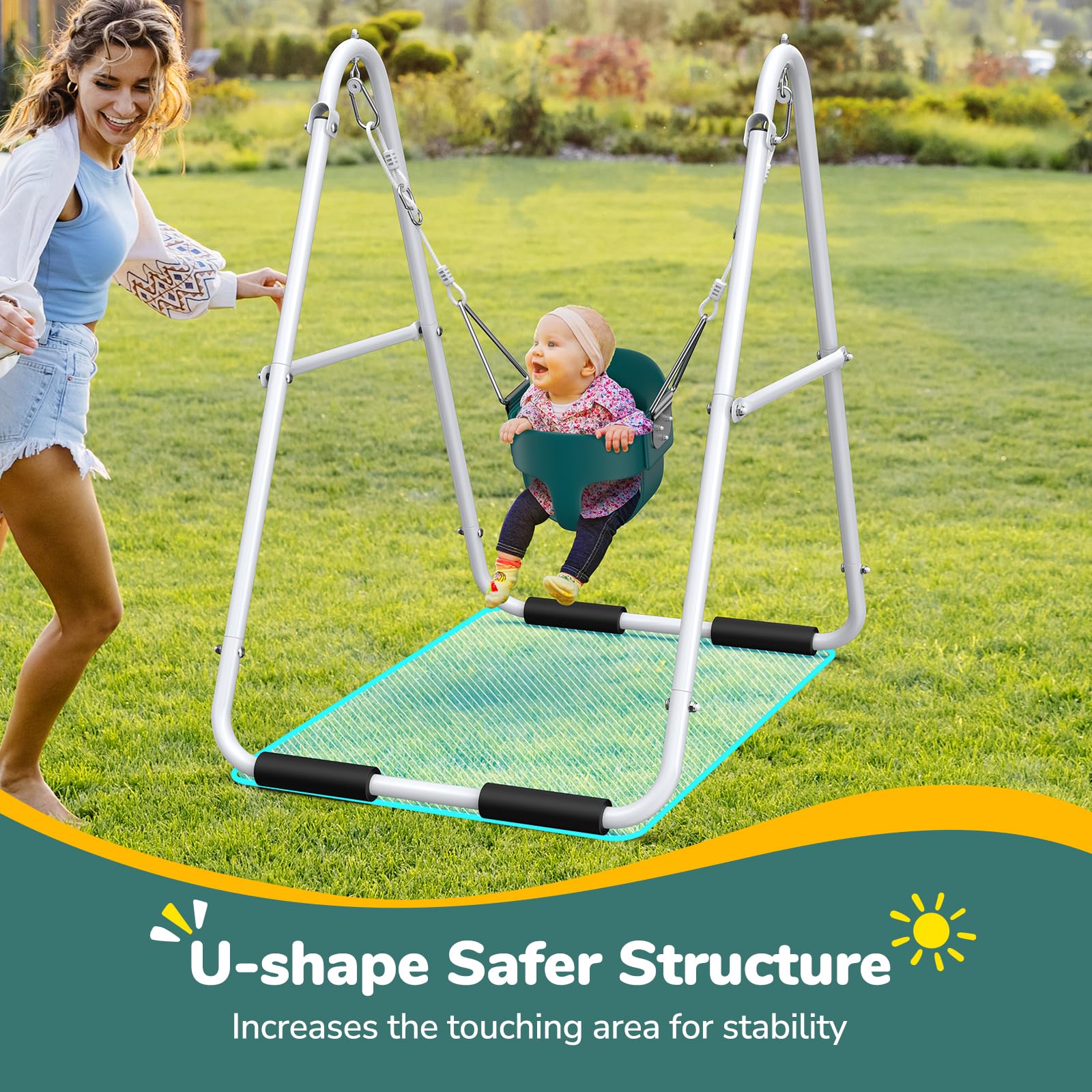 Hapfan Foldable Toddler Swing Set with Heavy Duty Metal Stand, Baby Swing Portable for Outdoor Indoor with Bucket Seat, Easy to Assemble