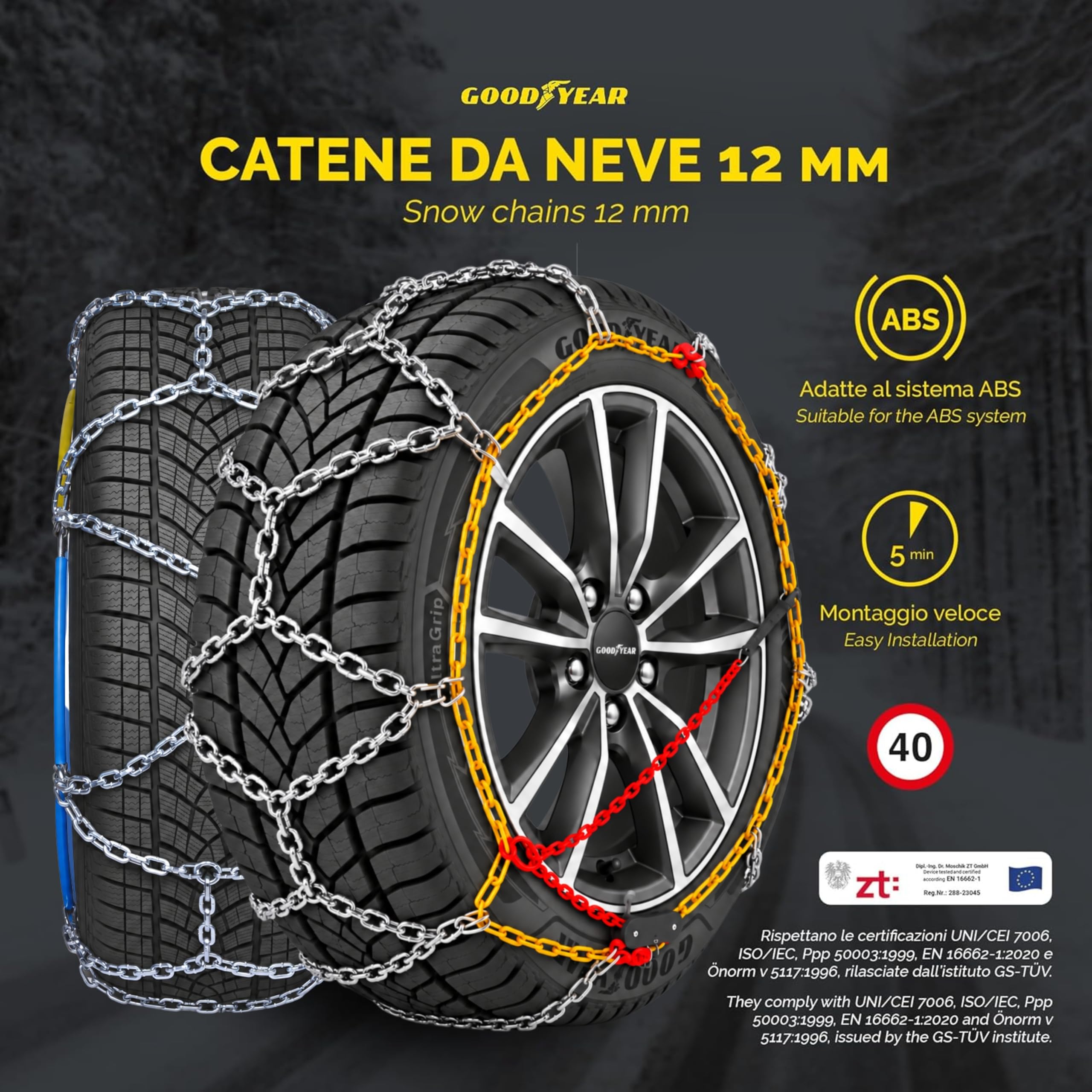 Goodyear 77934 Schneeketten 12 mm für SUV, Lieferwagen und Wohnmobil mit Selbstspannsystem, Größe 240 – Ansicht 2