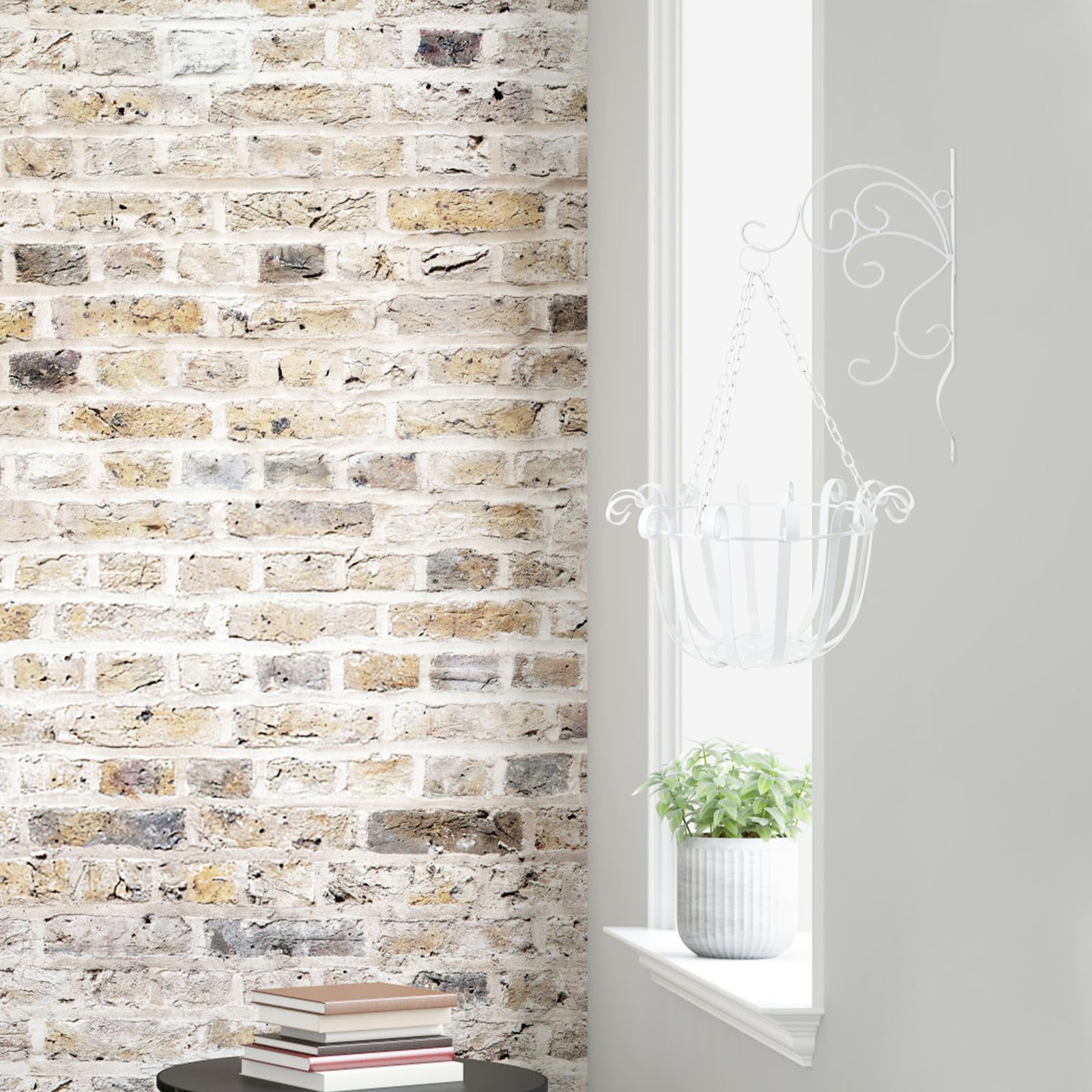 TOYANDONA Cesto Sospeso in Ferro Battuto Bianco per Vasi da Fiori da Parete, Fioriera Decorativa da Interno ed Esterno per Balcone e Cucina, Ornamento Sospeso per Arredamento Casa