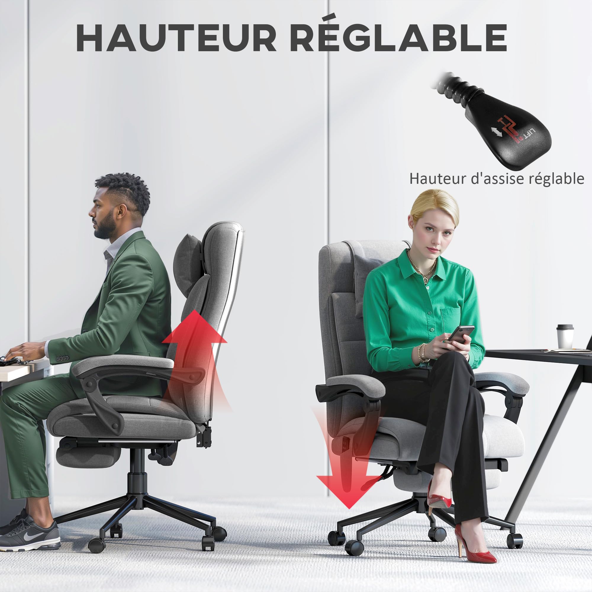 Vinsetto Fauteuil de Bureau Ergonomique avec Massage Chauffant Gris
