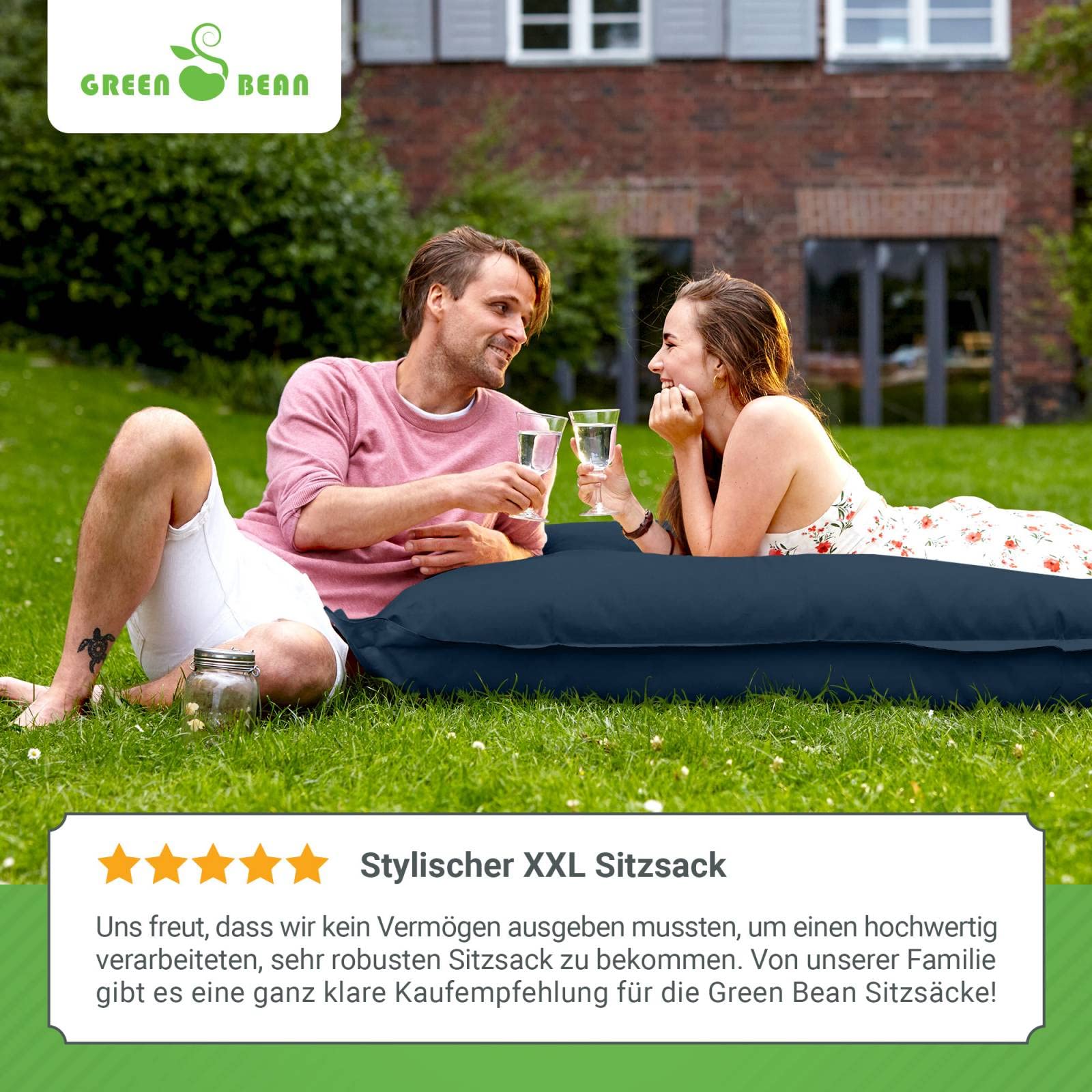 Green Bean© Indoor Pouf 120x160cm 270L Enfants & Adultes Bean Bag Remplissage de Perles EPS Pouf Géant Grand Lavable Résistant aux Intempéries Lounge Chair Coussin de Siège Repos Sol Bleu Foncé