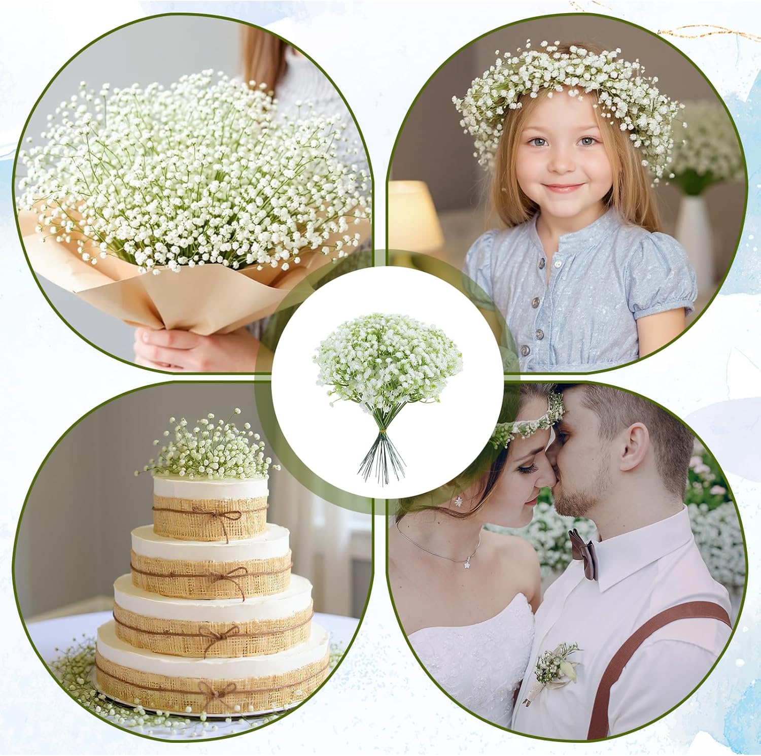 Grevosea 200 Pcs White Babys Breath Artificial Flowers, Artificial Flowers Bulk Real Touch Flower for Wedding Party Home Garden Decoration