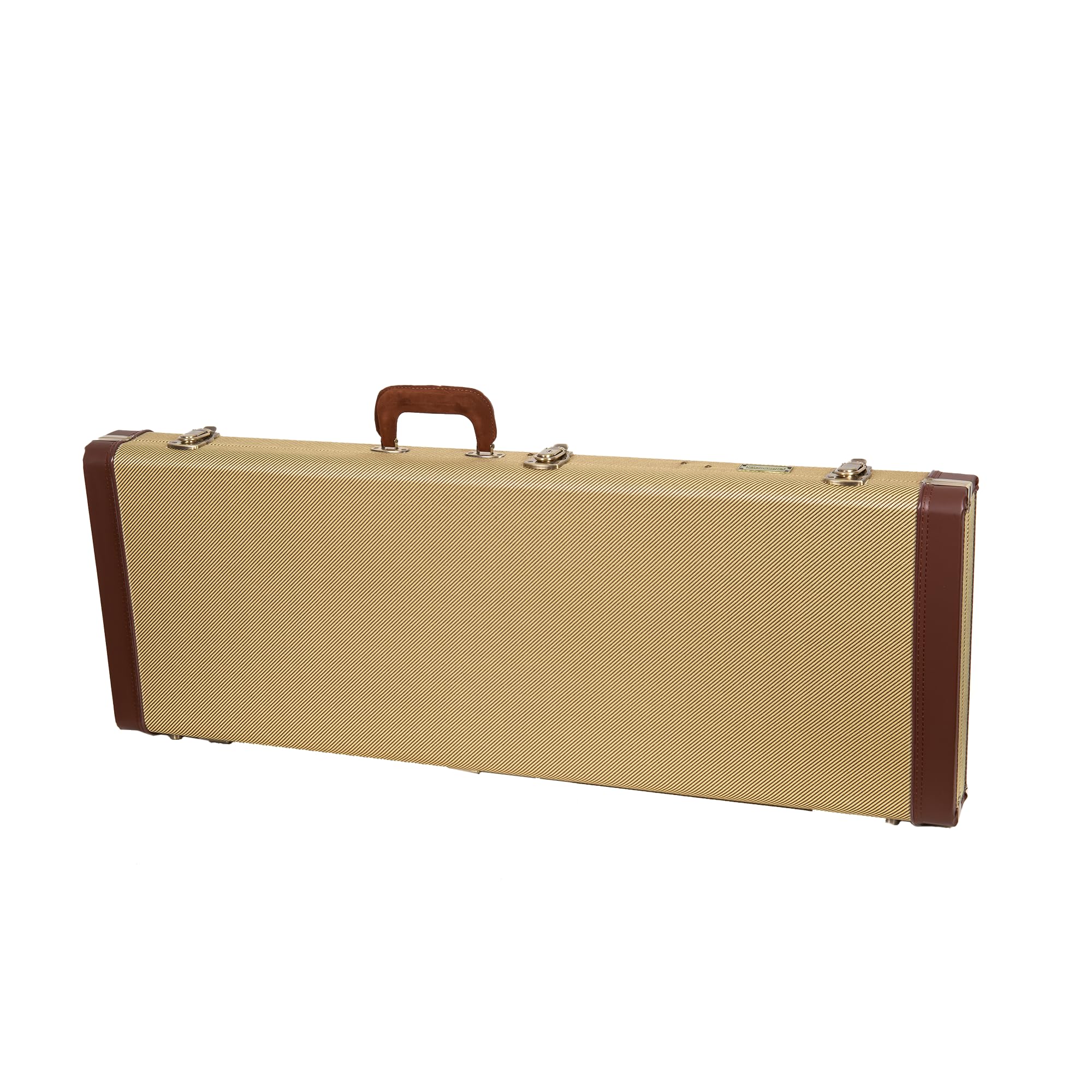 Crossrock Etui na gitarę elektryczną Master Series do Fender Stratocaster i Telecaster, tkanina tweedowa na zewnątrz, przeprojektowana drewniana powłoka, skórzany uchwyt (CRW720EFT)