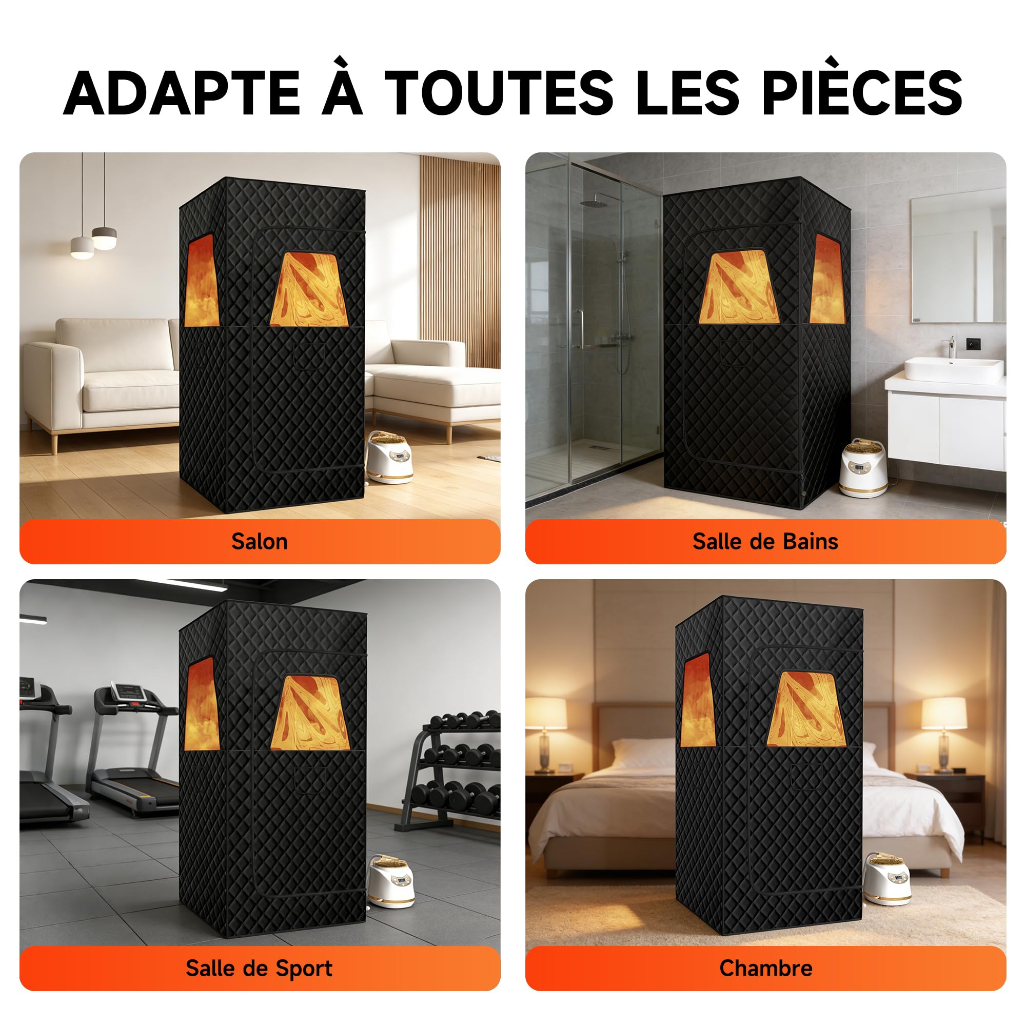 Resitsland Sauna Portable, spacieux et Portable pour la Maison, boîte de Tente de Sauna avec cuiseur Vapeur de 3 l, 90 x 90 x 180 cm, télécommande, Chaise Pliante, 9 Niveaux Nior