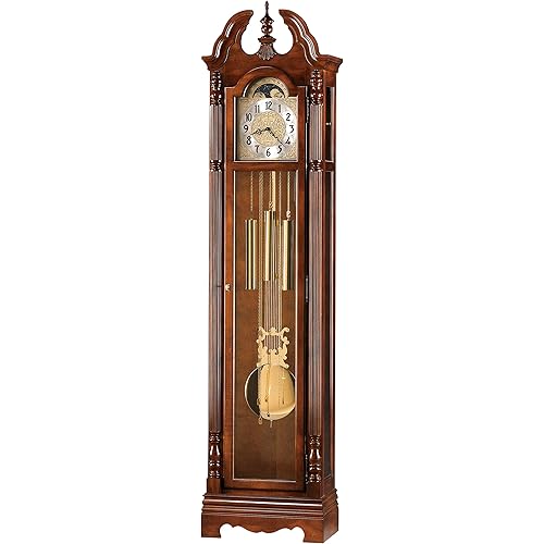 Howard Miller Jonathon Floor Clock with Chimes and Pendulum, Wood Finish Lockable Glass Door, Chain Driven Single-Chime Movement, Vertical Grandfather Home Decor for Bedroom & Living Room