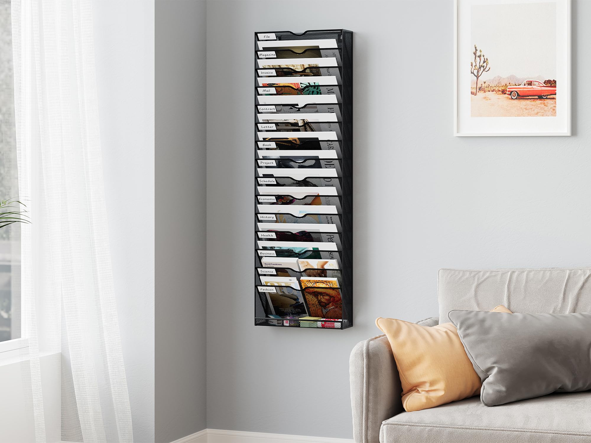 EasyPAG Portadocumenti a Parete A4 16 Compartimenti Metallo Rete,Portariviste a Muro,Porta Lettere da Appendere,Organizzatore Posta da Muro per Ufficio & Casa,Nero