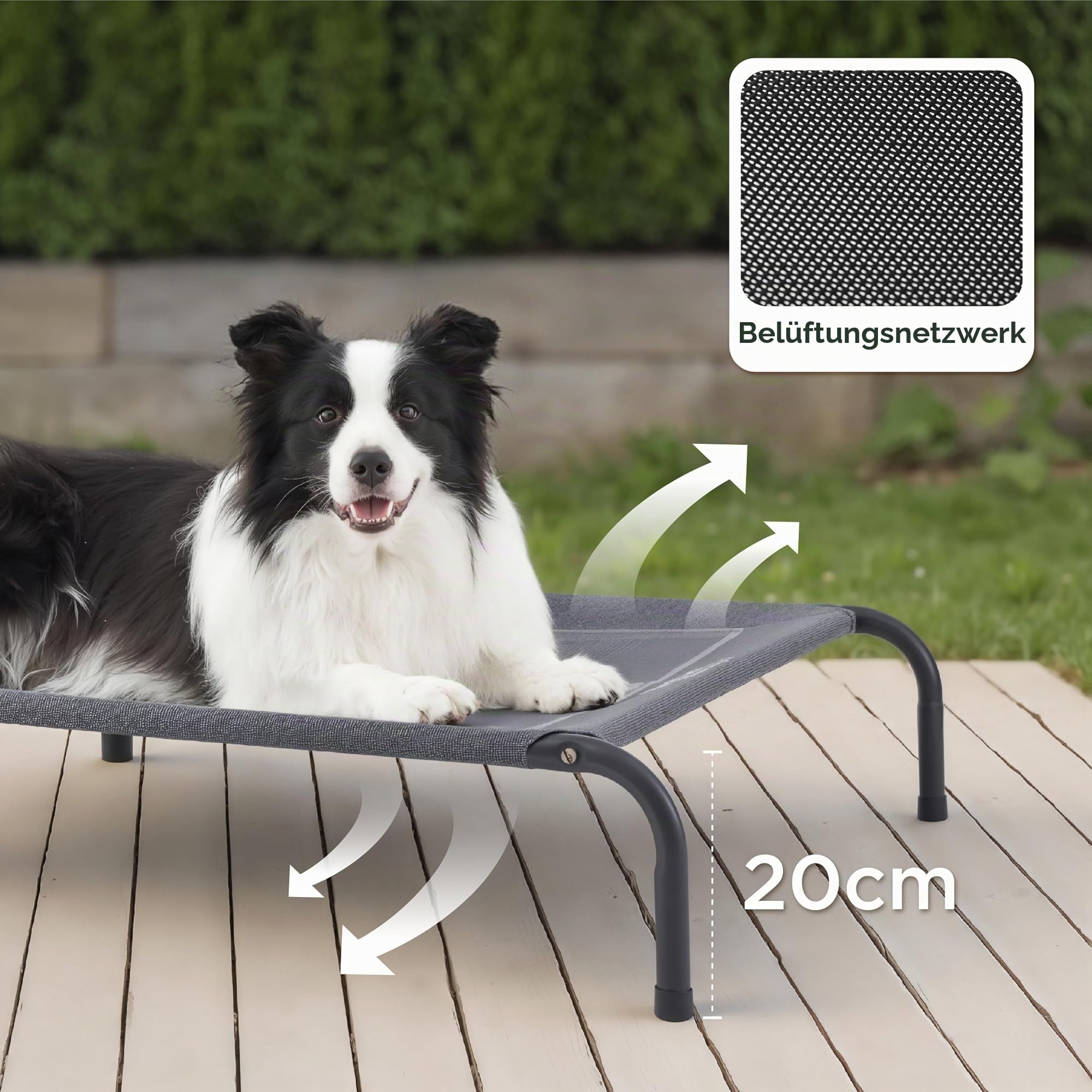BEDSURE Hundeliege Outdoor Grosse Hunde - Hundeliege grau in und Outdoor Garten, für draußen Camping erhöhtes Hundebett, Größe in L 124x80 cm, höhe in 20 cm