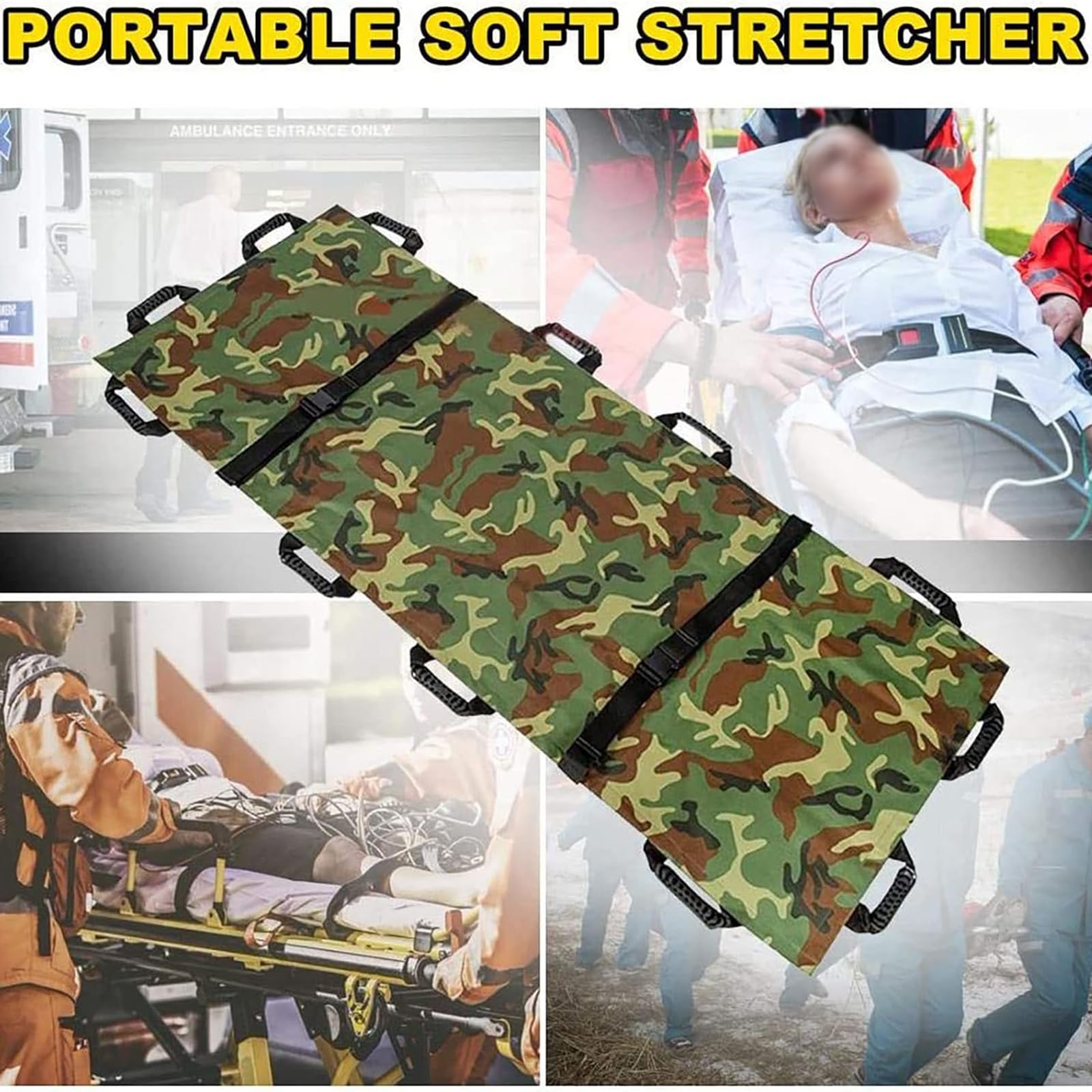 Générique Civière Pliante épaisse pour la Maison 12 Poignées Civière Familiale Souple de Premiers Secours avec Sac à Main Unité de Transport Portable Simple et Souple pour Les Travaux