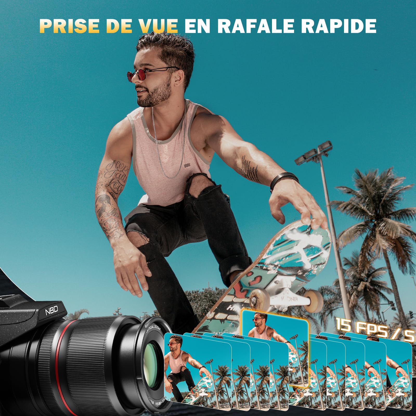 NBD Appareil Photo 8K 64MP, Autofocus, Zoom Optique 16X, Noir | Écran 180°, WiFi, Micro, Trépied, 2 Batteries, Carte 32Go, Micro-HDMI, Modes PASM, Vlog, Voyage, Débutants