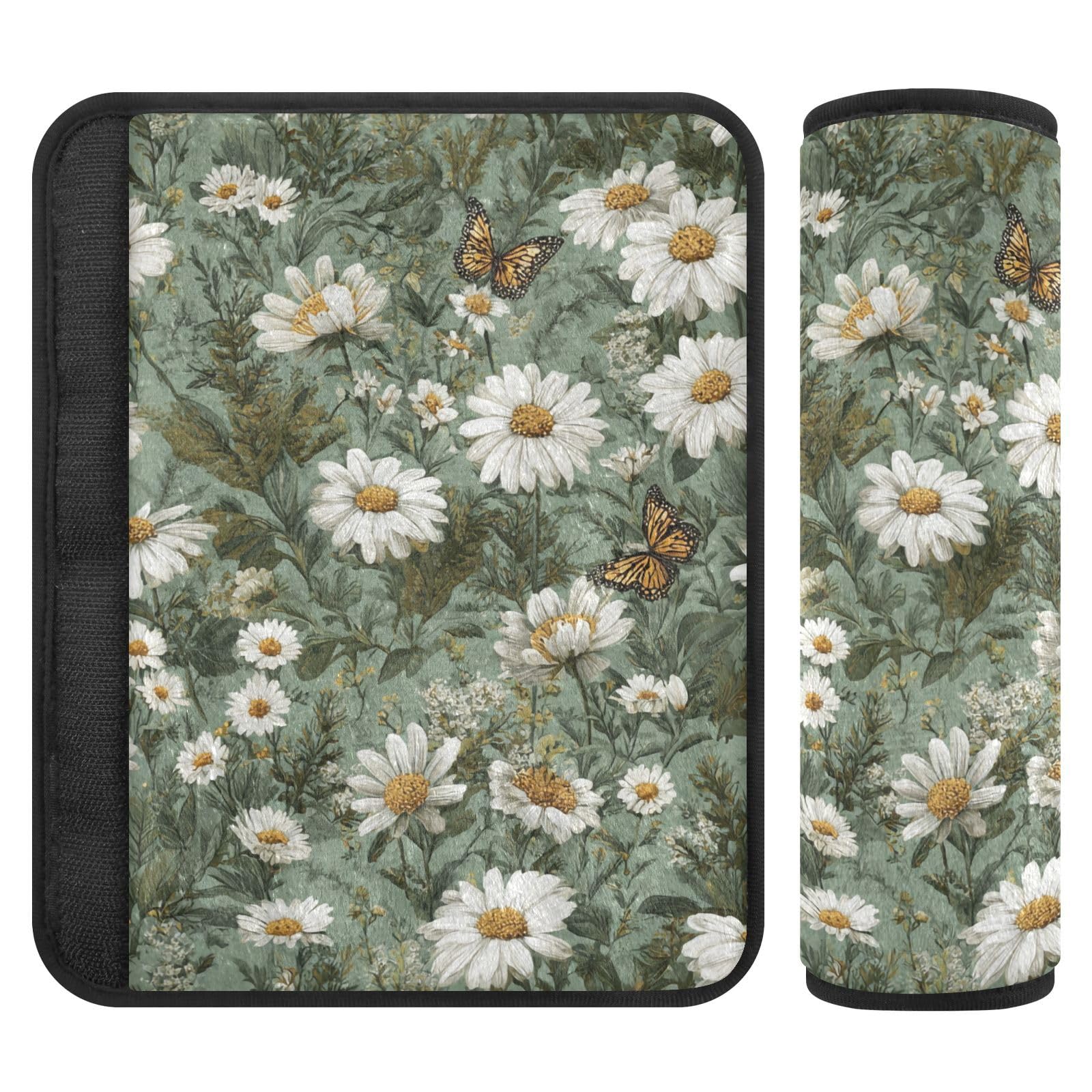 2 Pack Seatbelt Covers Seat Belt Cover Pad for Adults Boys Girls Car Seat Strap Covers Pads Cushion Universal Shoulder Strap Pad Protector for Backpack Camera Bag 10x7.7Inch Summer Daisy Butterfly Gre