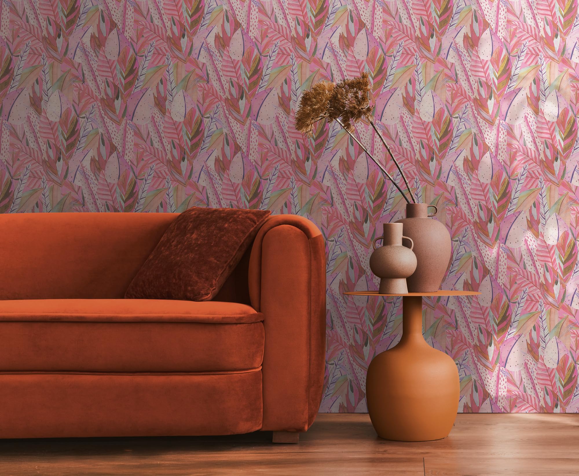 livingwalls Anna D'Andrea Papel pintado no tejido Floral 10,05 m x 0,53 m - Rosa, morado, rosa, multicolor - Papel pintado Selva - 782203