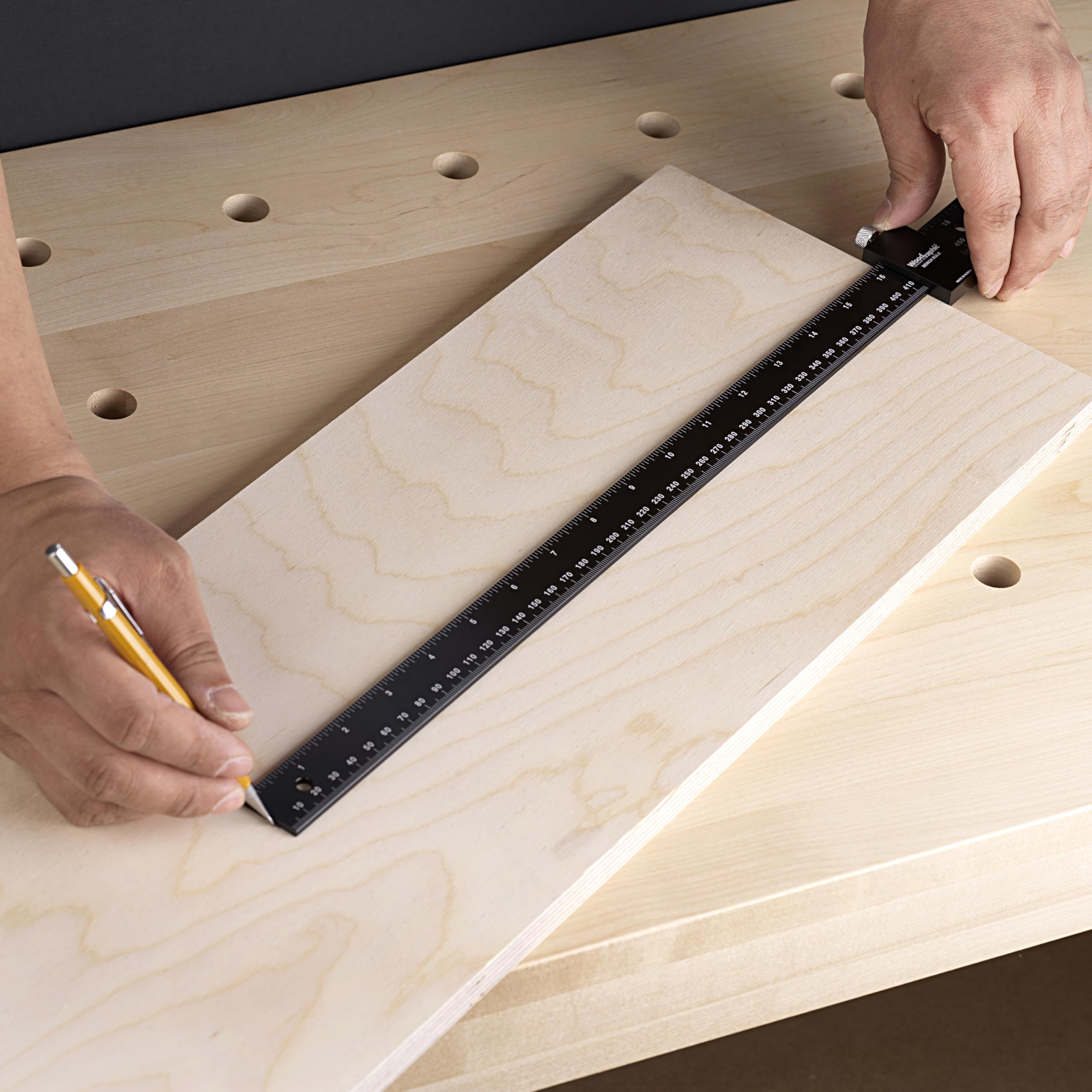 Combo de reglas de banco de 450 mm, regla de medición de precisión de doble escala, borde recto de aluminio CNC para carpintería, diseño, gabinetes, carpintería, proyectos de bricolaje