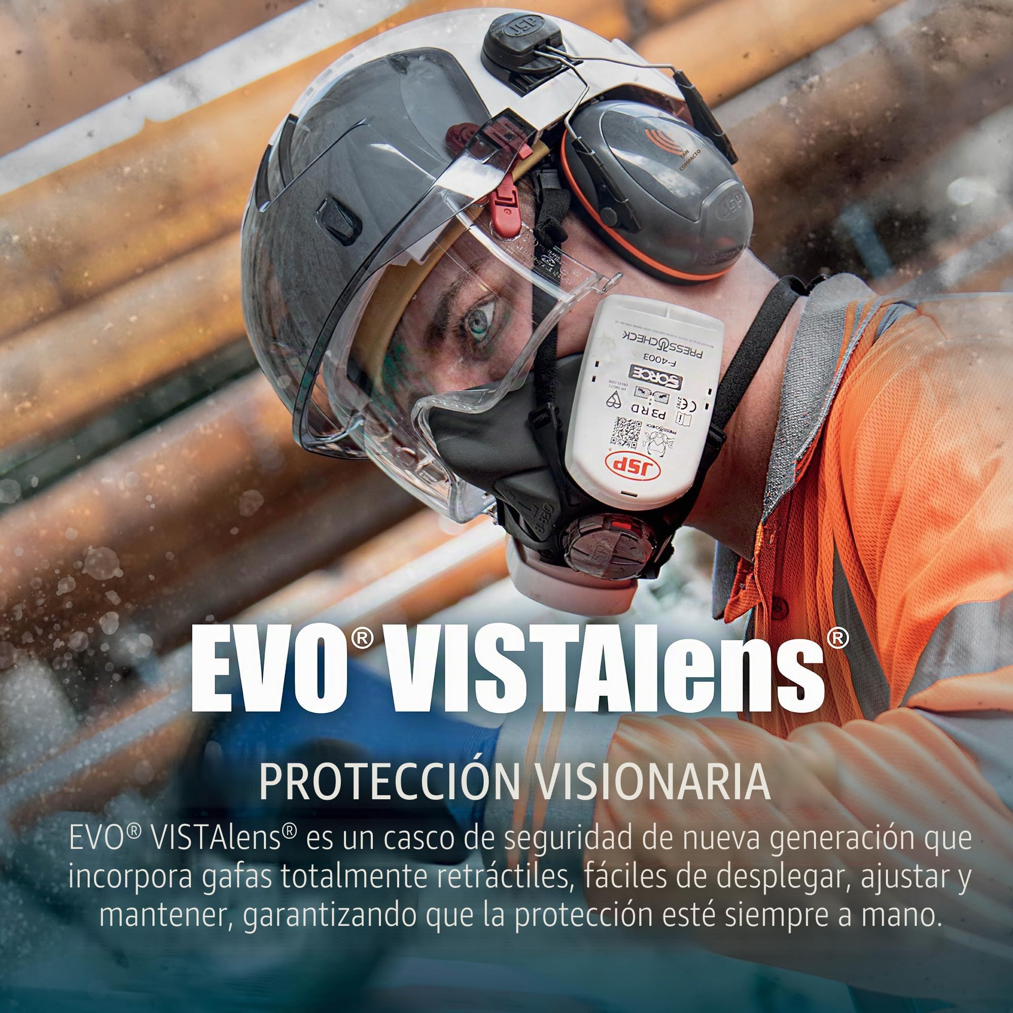 JSP EVO VISTALENS Casco de Seguridad con Protección Ocular Integrada Resistente a Impactos - Ventilado - Blanco/Ahumado - Carcasa ABS - para Demolición, Obras y Carreteras - EN 397