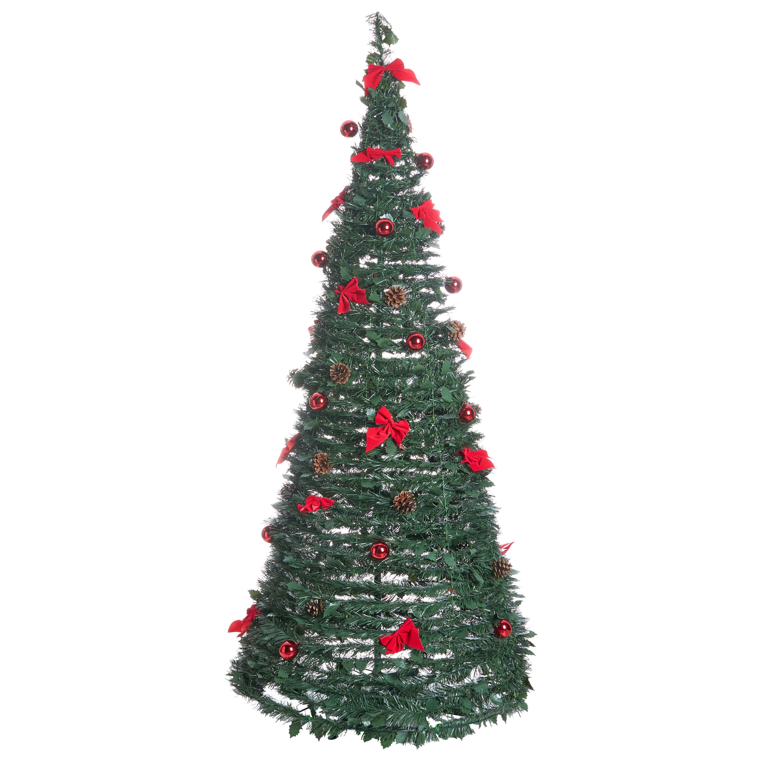 Árbol de Navidad Artificial con Luces LED incorporadas y Soporte metálico Plegable 184 cm Verde Pineora