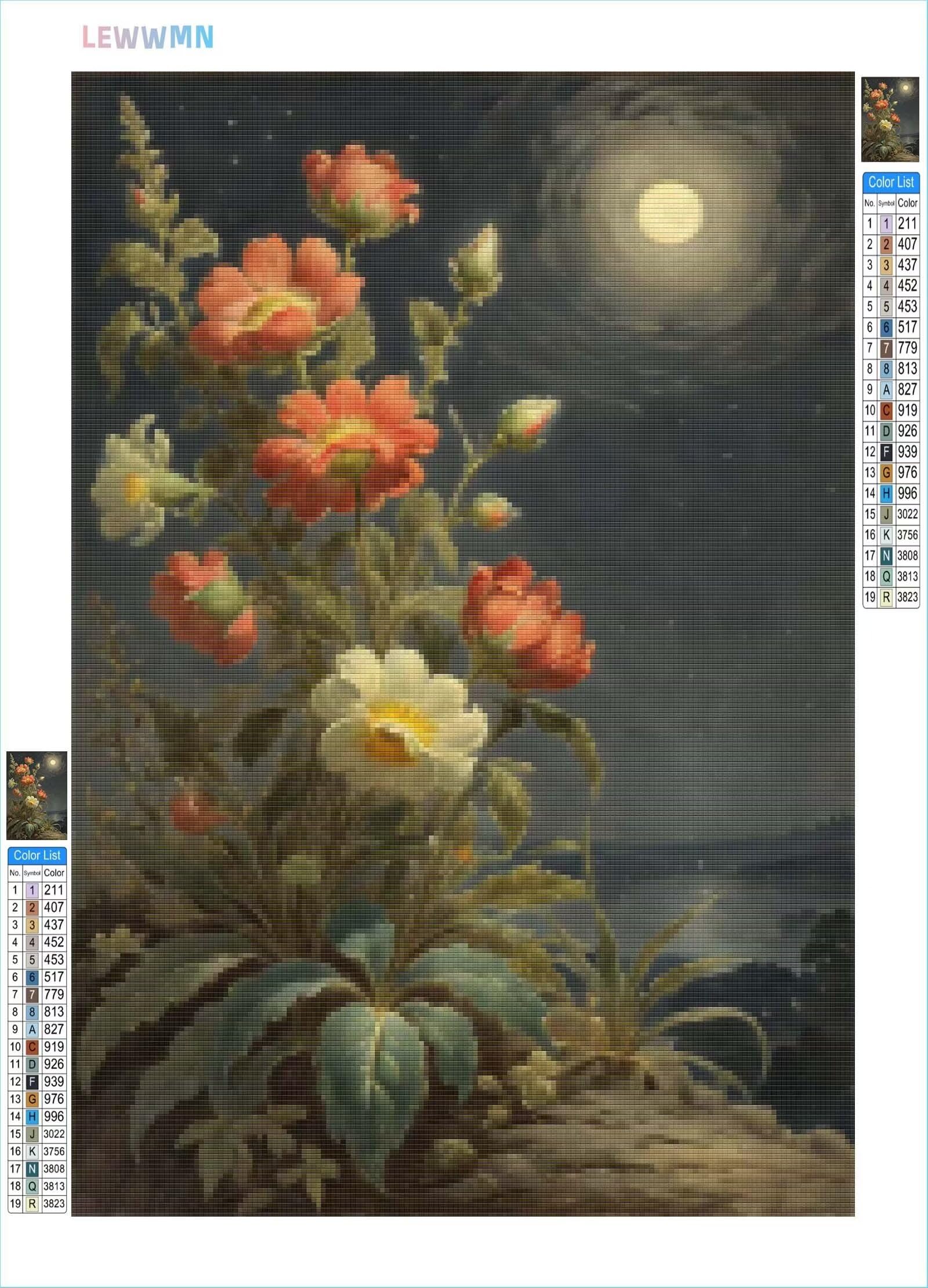 5D DIY Diamante Art Pintura kit Completo, Diamond Painting Adultos Niños Rhinestone Bordado de Punto de Cruz Artes Pintura Painting, Cuadros Decor para Cuarto, Sala de Estar - (Luna de flores) 60x90cm