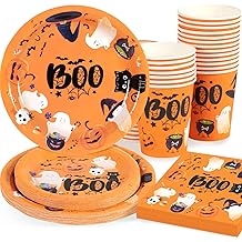 Halloween Party Supplies Halloween Paper Plates Napkins and Cups Boo Ghost Disposable Dinner Plates Set Serves 25