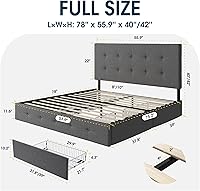 Vista 48 de WEEWAY Base de cama de plataforma de tamaño matrimonial con 4 cajones de almacenamiento, cabecera capitonada con botones de costura de diamante