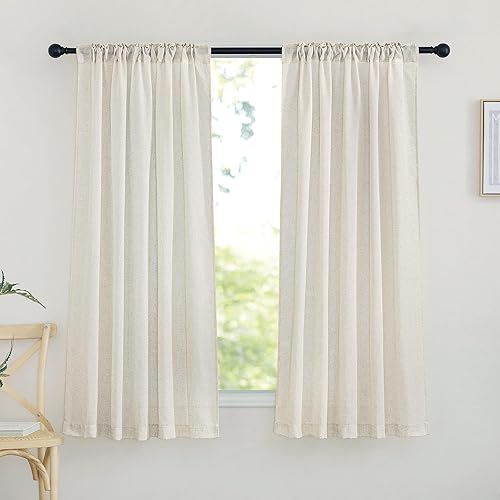 Miniatura 2 de NICETOWN Cortinas de lino natural para dormitorio de 63 pulgadas de largo, bolsillo rústico para barra y pestaña trasera, semitransparentes,