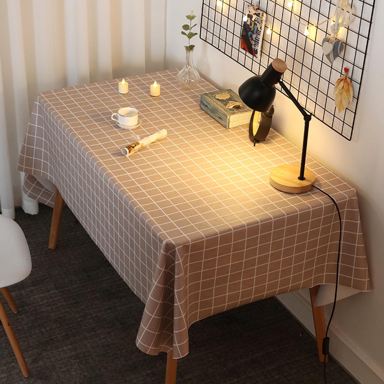 Manteles Mesa Antimanchas Impermeable Anti Hot Wear Resistant Nórdico o para Cocina Comedor Beige a 140 × 220cm