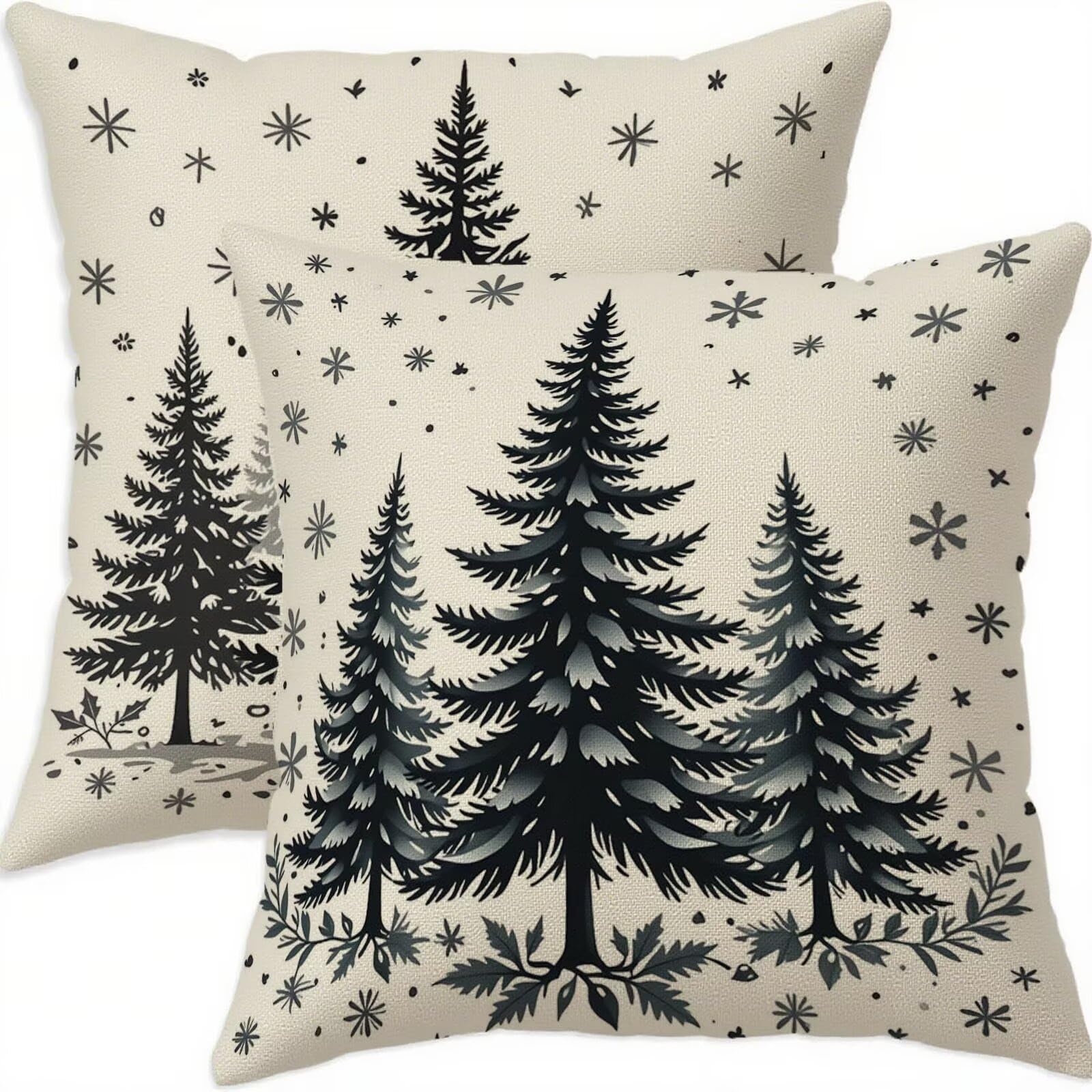 Housse coussin Noël 80x80cm imperméable en lin noir lot de 2