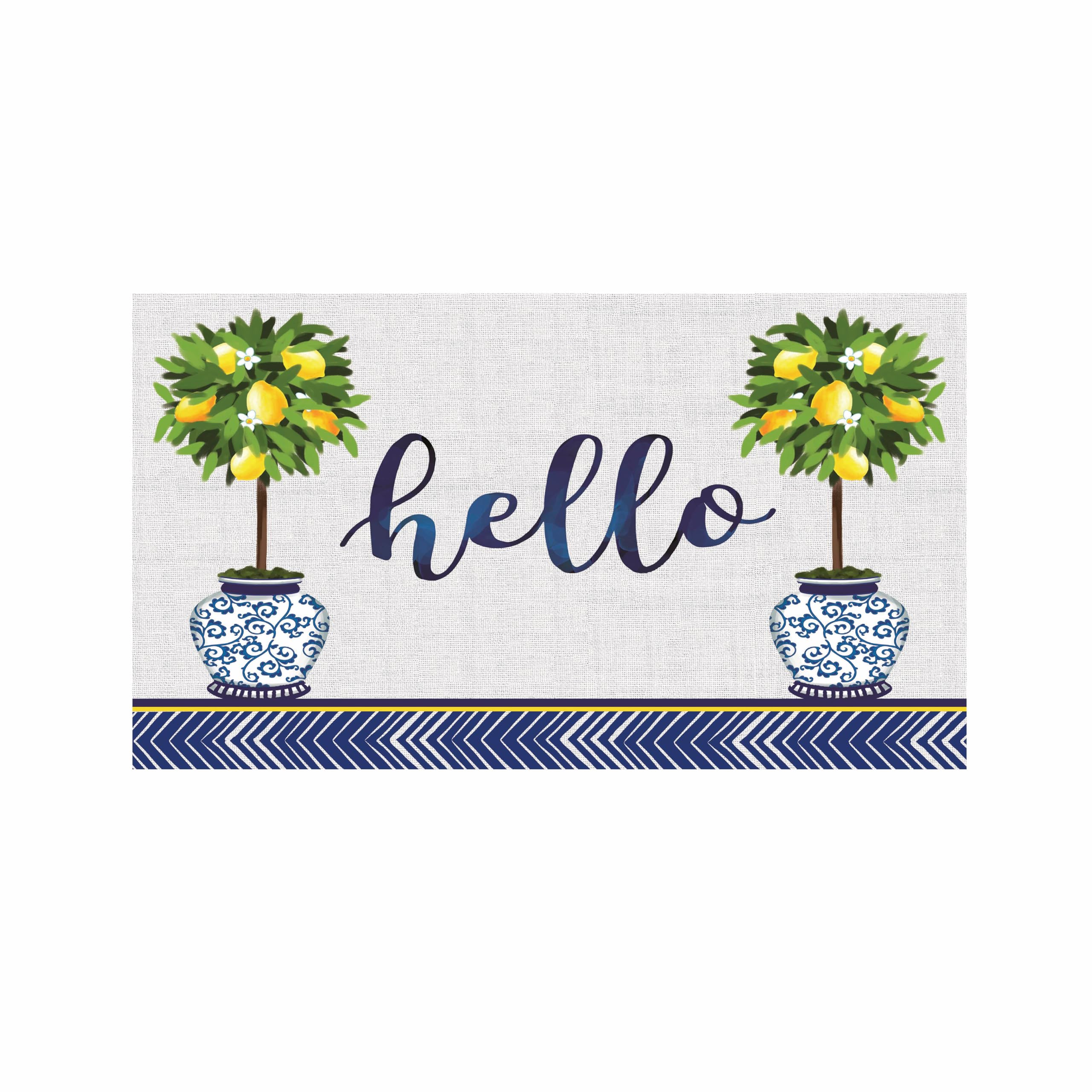 Evergreen Flag Hello Lemon Tree Sassafras Estate Door Mats, 30 x 18 Inches Sassafras Doormats for Front Door Outdoor Entrance, Indoor Welcome Mats for