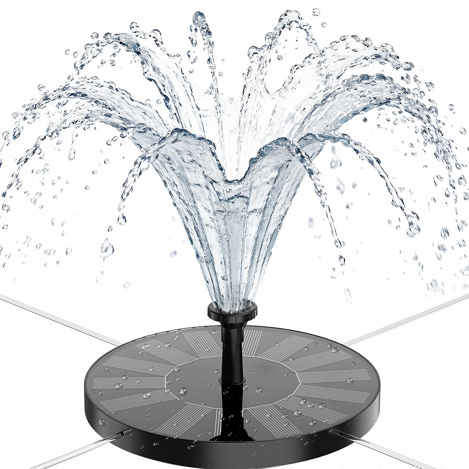AISITIN Solar Springbrunnen für Außen, Solarbrunnen für Draussen mit 4 Stützstangen, 1,5W Solar Springbrunnen, Solar Teichpumpe mit 6 Düsen, Schwimmender Fontäne Pumpe für Vogeltränke, Garten, Brunnen