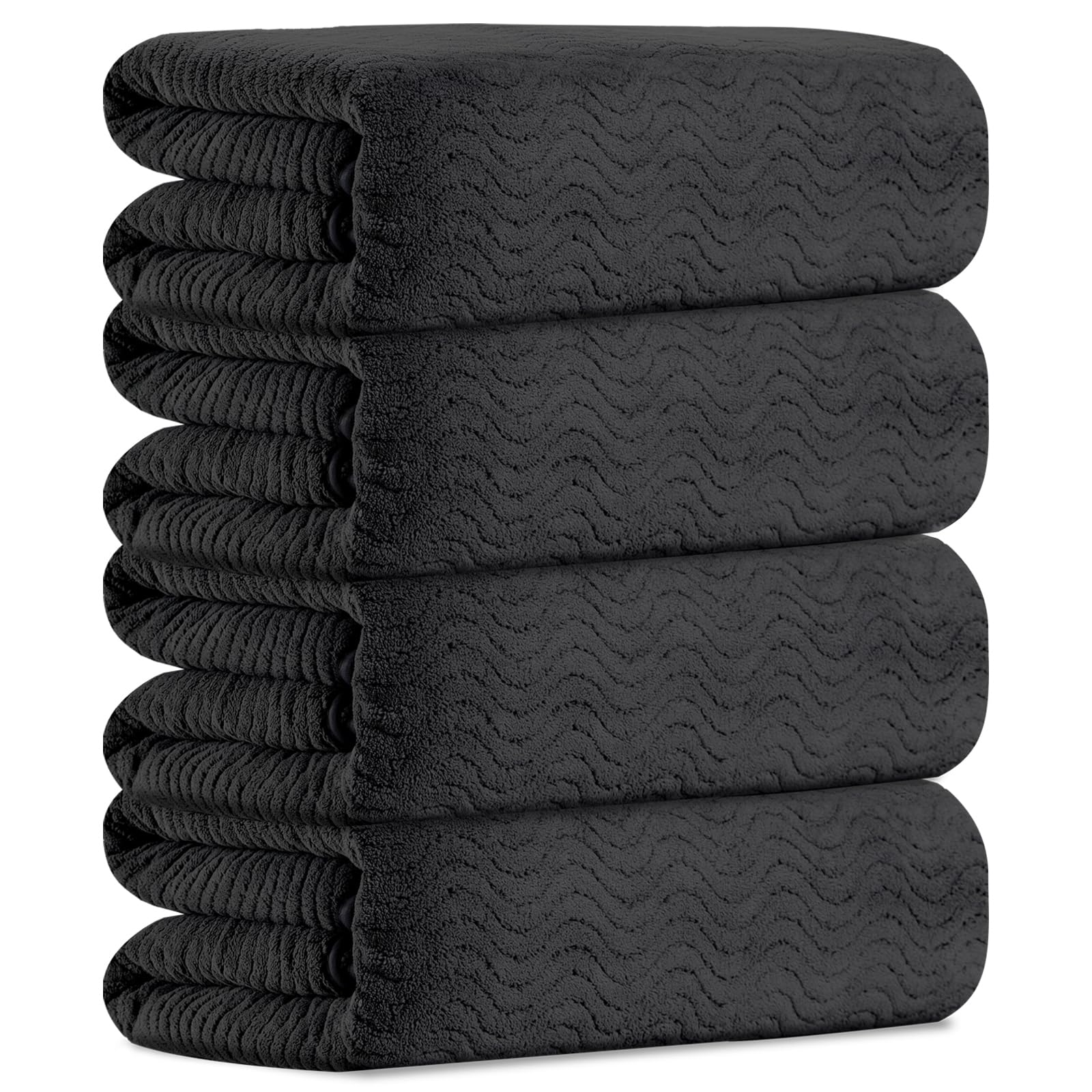 Black Bathroom Towels Set Of 4, 35x70 Inches Oversized Bath Towels Extra Large Microfiber Shower Towels Textured Ultra Soft Absorbent Quick Dry Towel